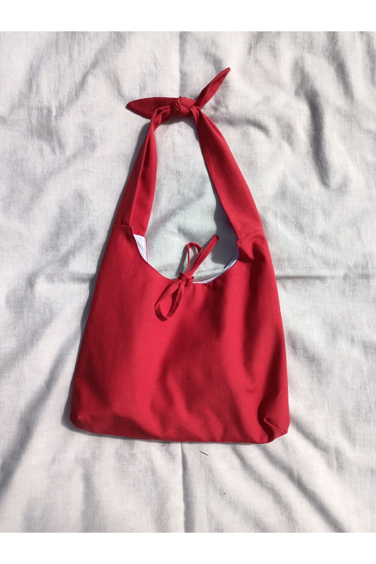 yaso shop Kumaş Tote Çanta Kadın Omuz Çantası Kareli Desenli Fiyonk Detaylı