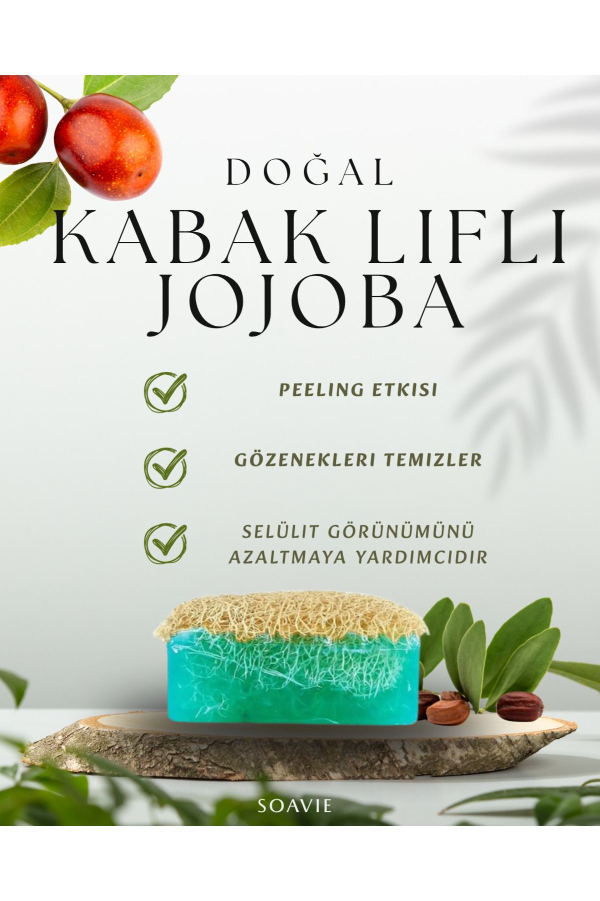 SOAVİE Peeling Etkili Kabak Lifli Jojoba Sabunu | Selülit Karşıtı & Cilt Dostu (125gr)