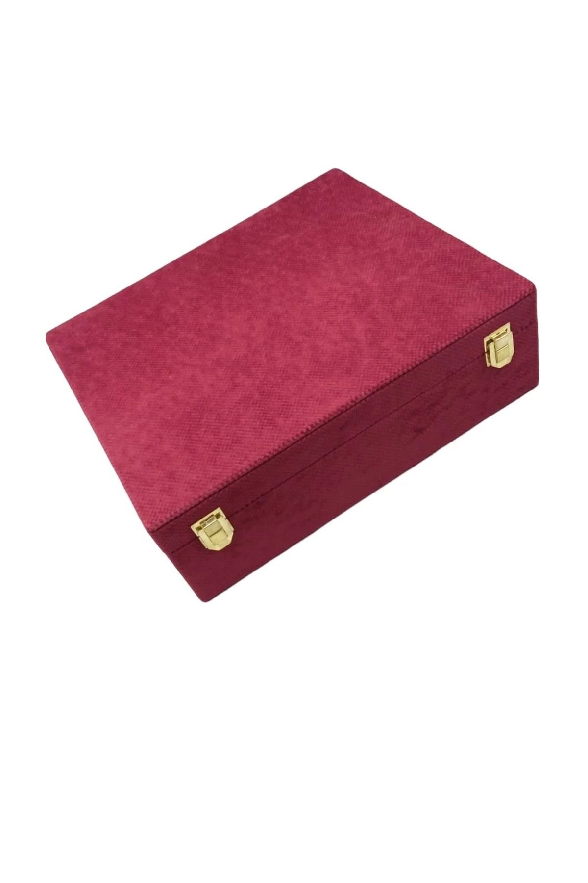 MeGass Dekor Keten Kumaş Bordo Renk 35/30/10 cm Takı Sergileme Saklama Kutusu