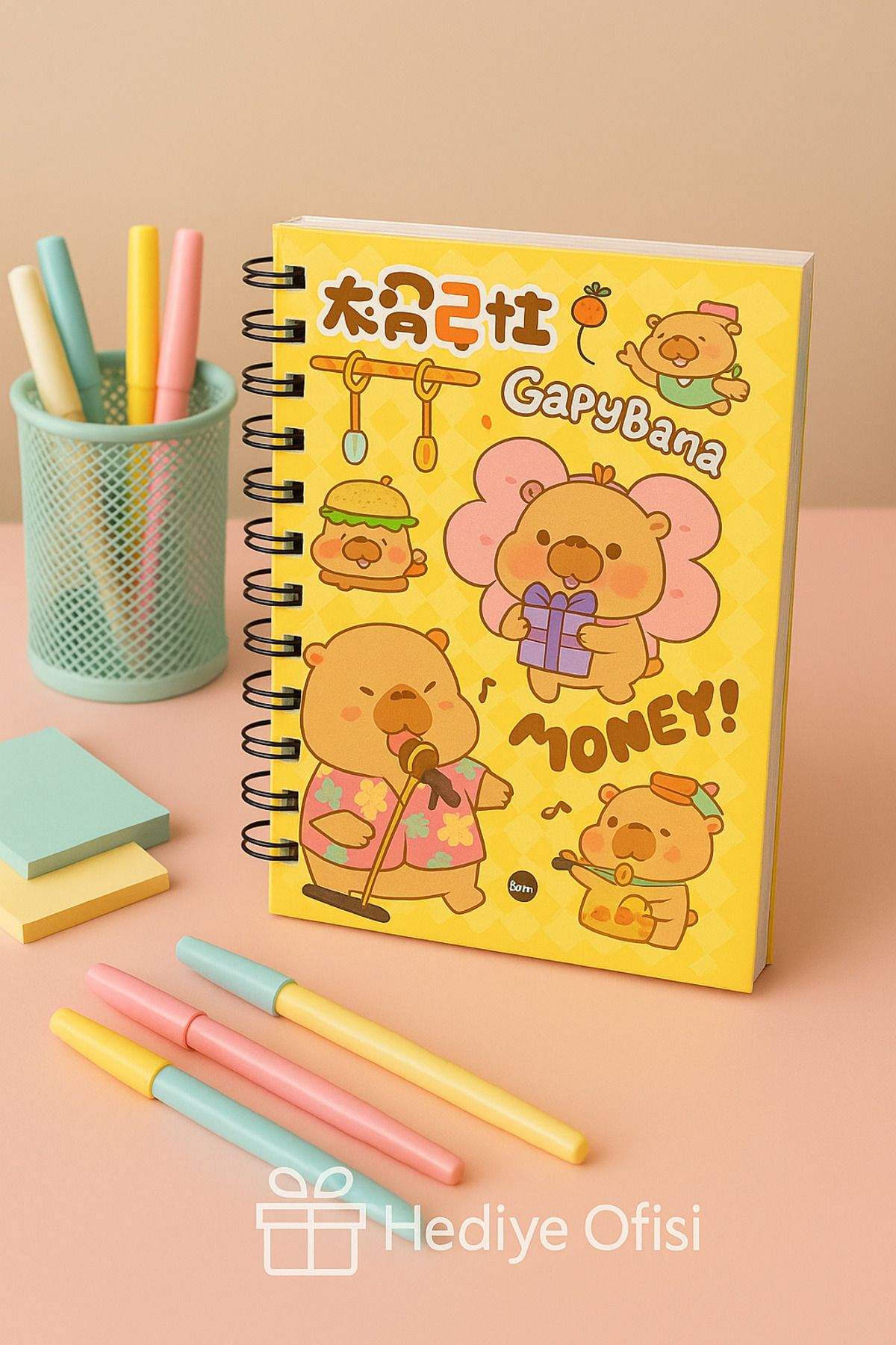 hediyeofisi Capybara Tasarımlı Spiralli Defter, Eskiz Defteri,Doodle Book 2 SAYFA STICKER HEDİYELİ