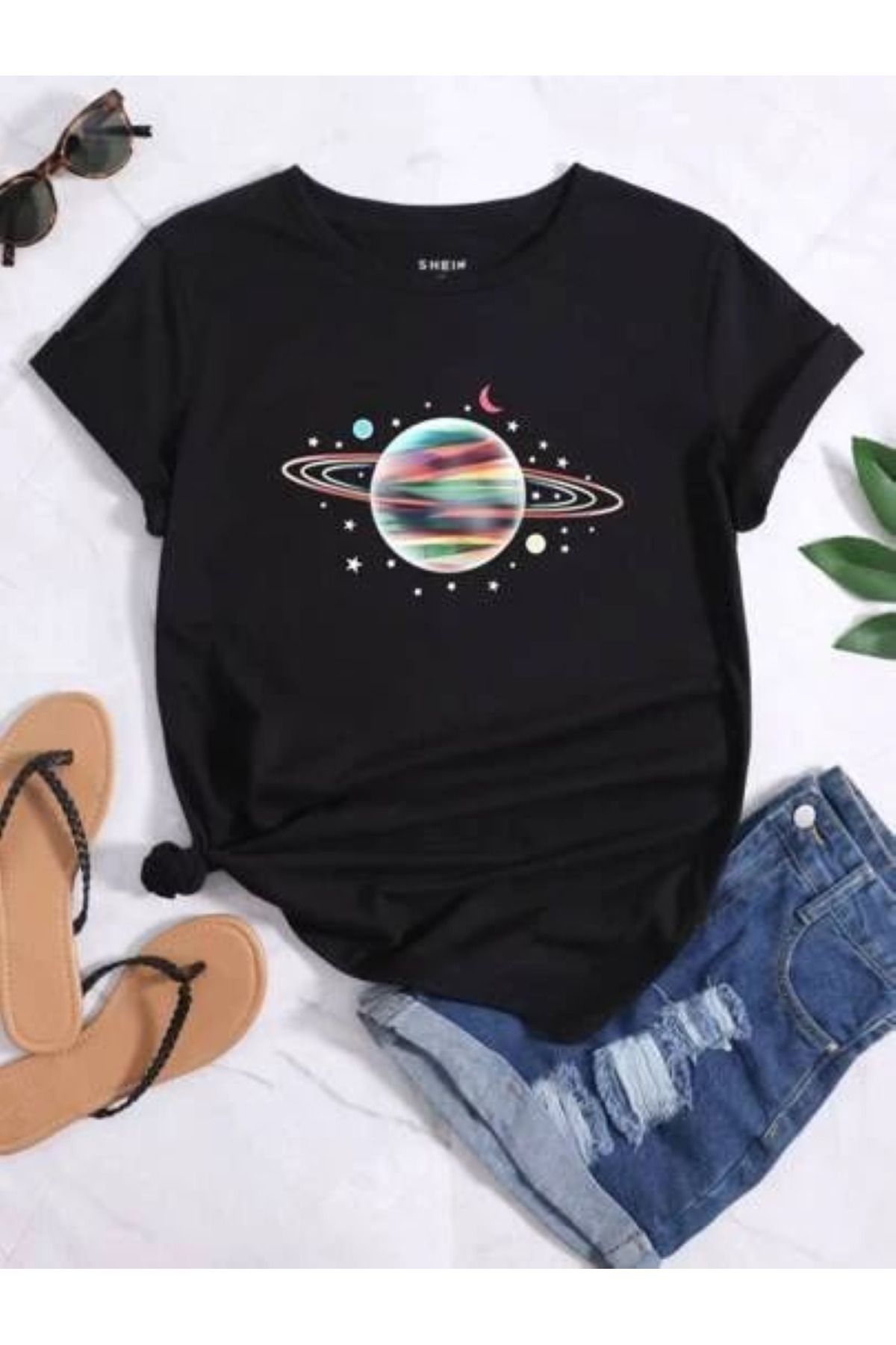 LUNAVISTA Planet Print Kısa Kollu Tişört - Tasarımlı Yuvarlak Yaka