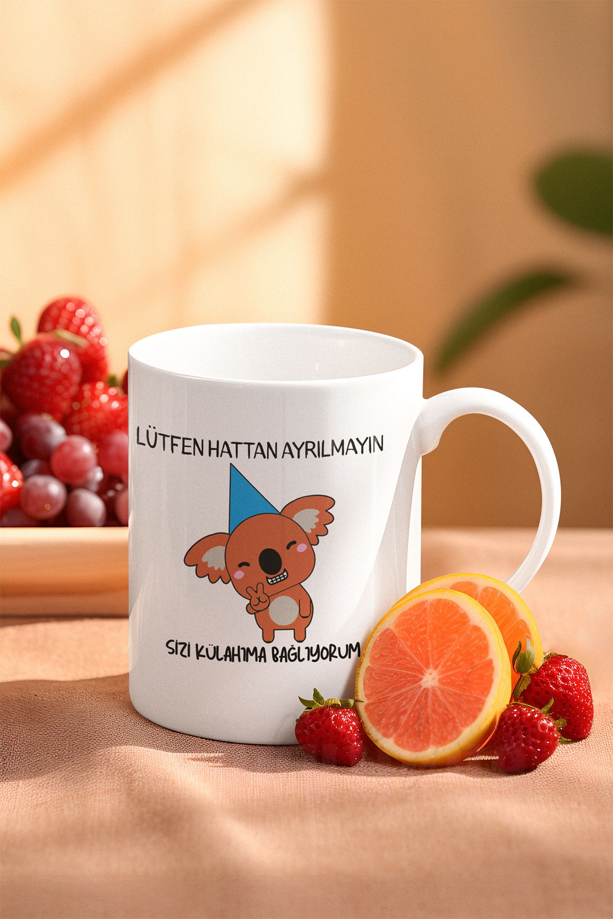 qoeuyl boutique Hattan Ayrılmayın Sizi Külahıma Bağlıyorum Koala Baskılı Eğlenceli Hediyelik Beyaz Kupa Bardak