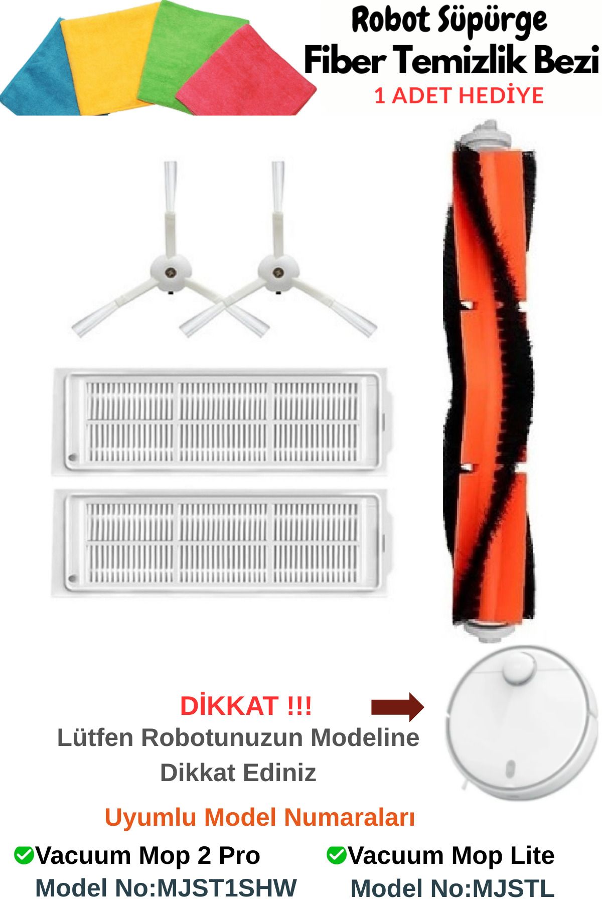 Xiaomi Vacuum Mop 2 Pro (MJST1SHW*Model No Dikkat) Robot Süpürge Uyumlu Hepa Filtre,Fırça Yedek Parça Seti