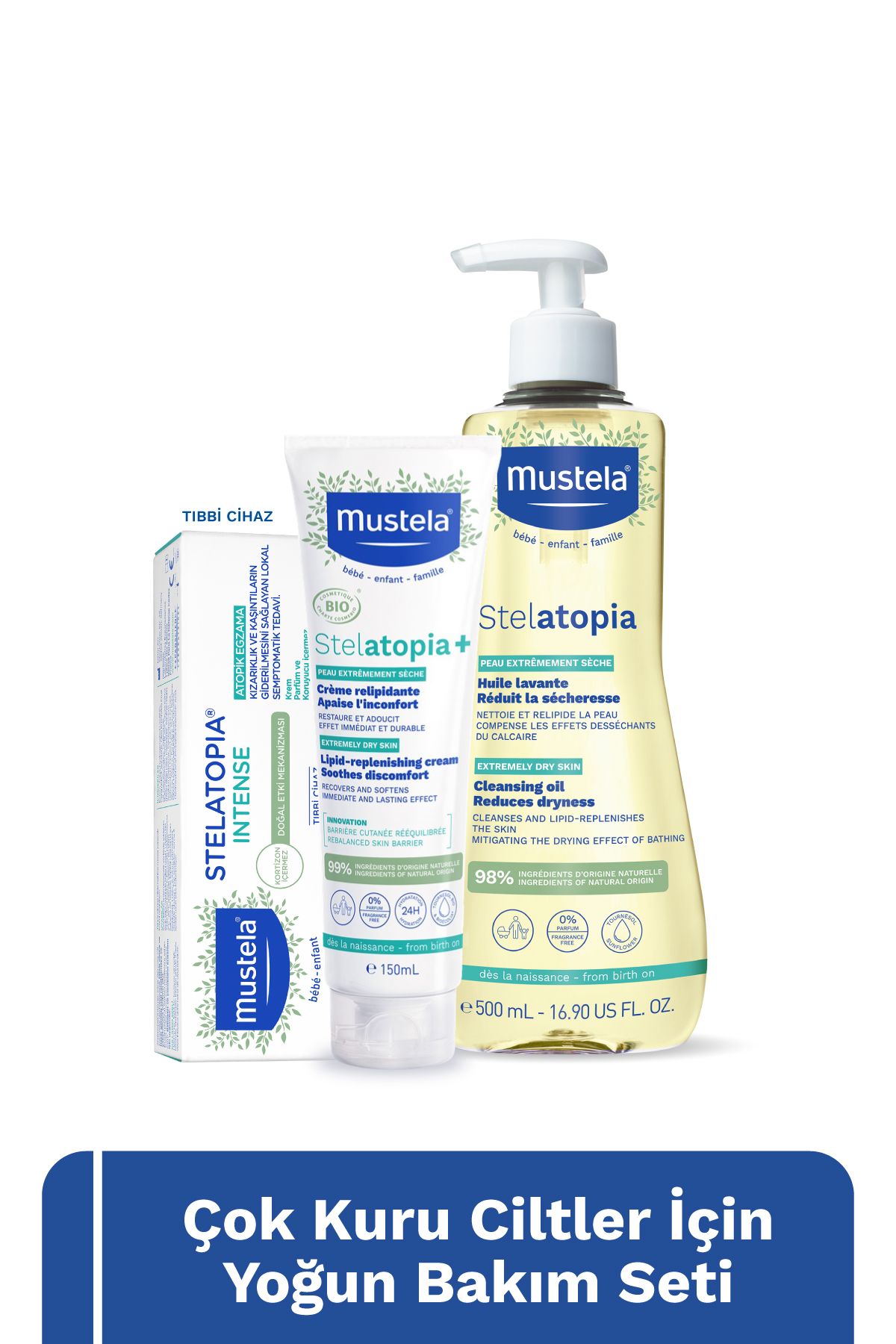 Mustela Çok Kuru Ciltler Yoğun Bakım Seti-Stelatopia+ Vücut Kremi,Stelatopia Intense, Stelatopia Duş Yağı