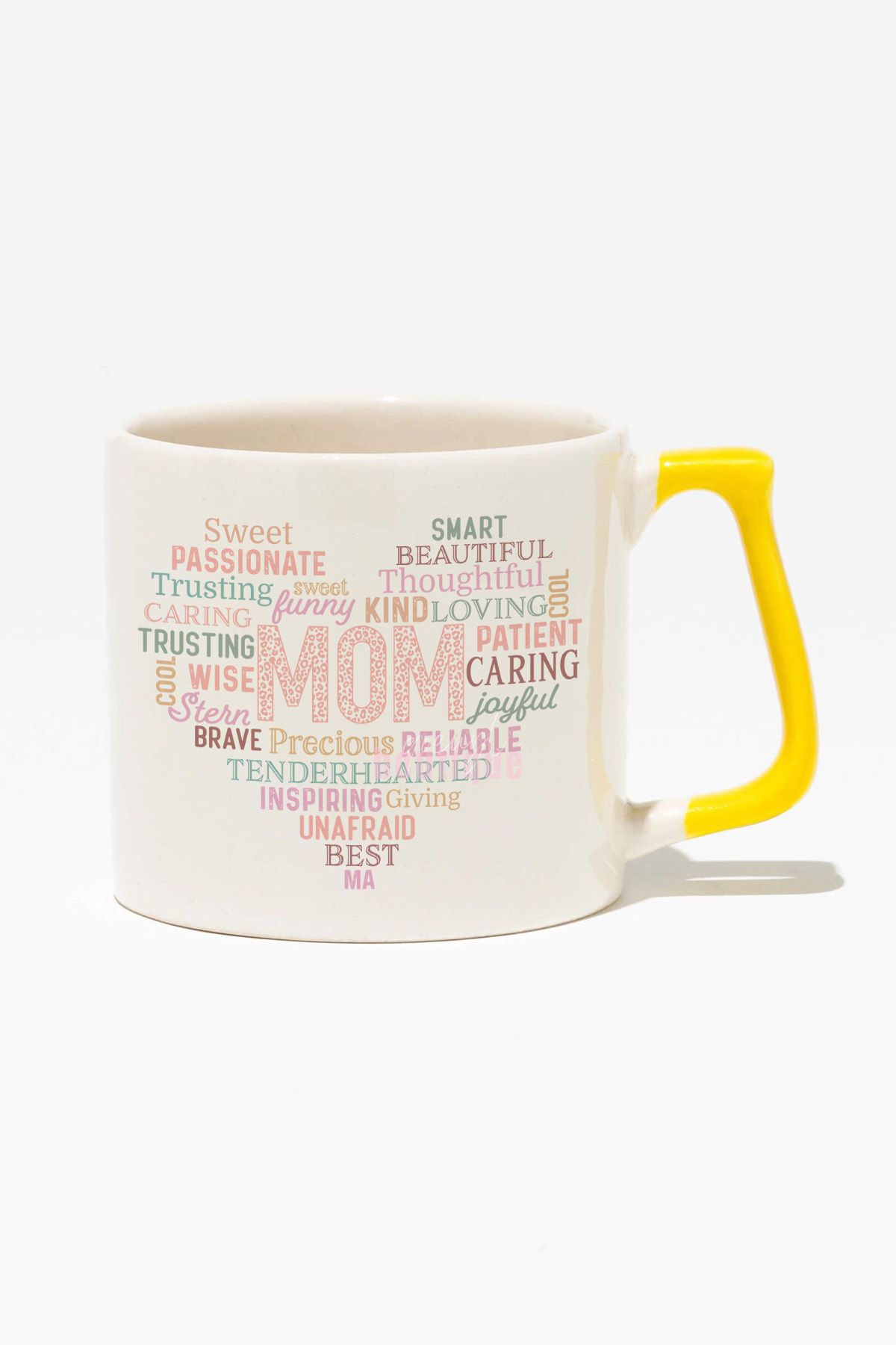 qoeuyl boutique "Mom Kalp" Kalpli Anne Sevgisi Anneler Günü Doğum Günü Hediye Sarı Kulplu Kupa Bardak
