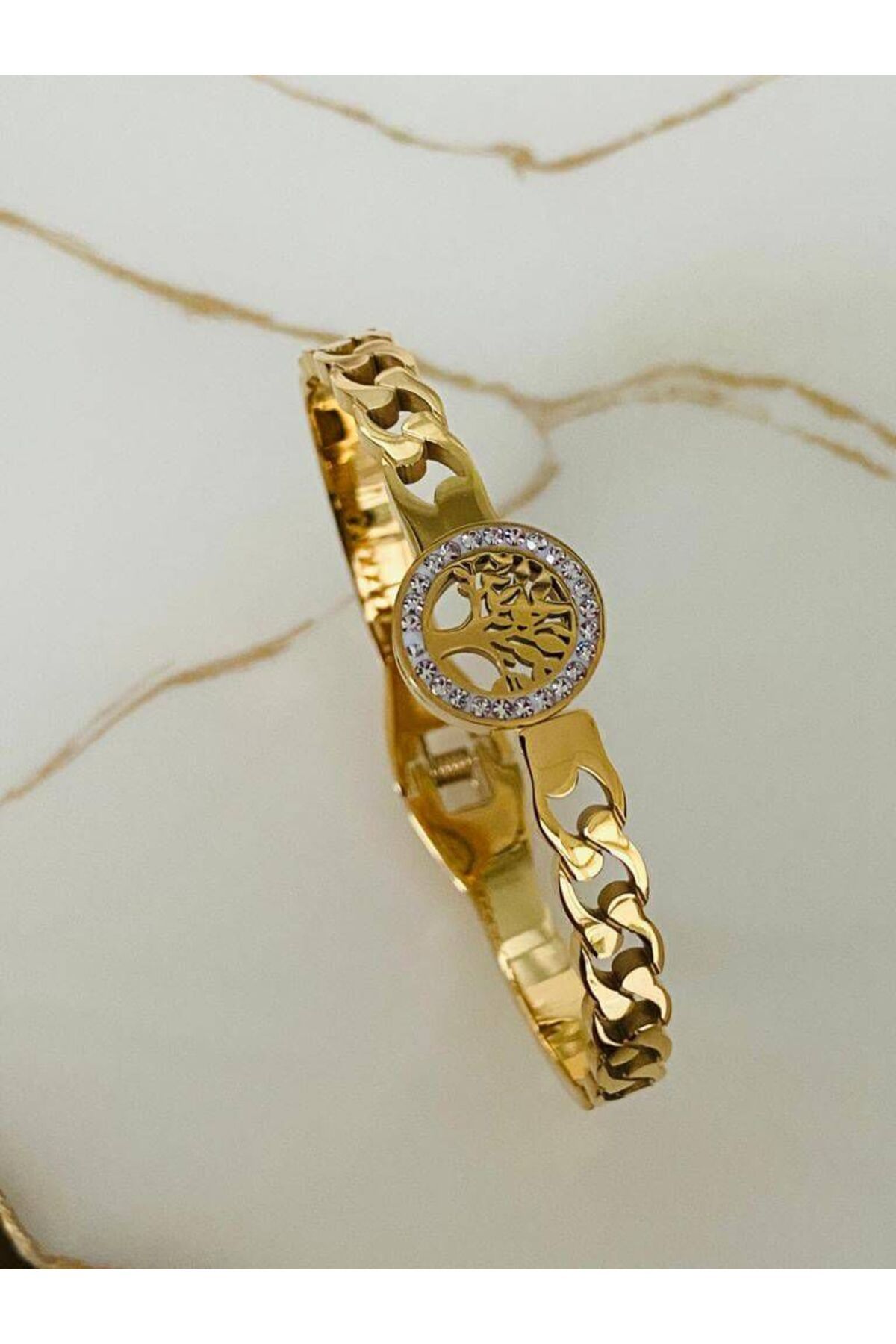 Butik Altın Renk Hayat Ağacı Bileklik Anlamlı Ve Şık Çelik Aksesuar Günlük kulanım
