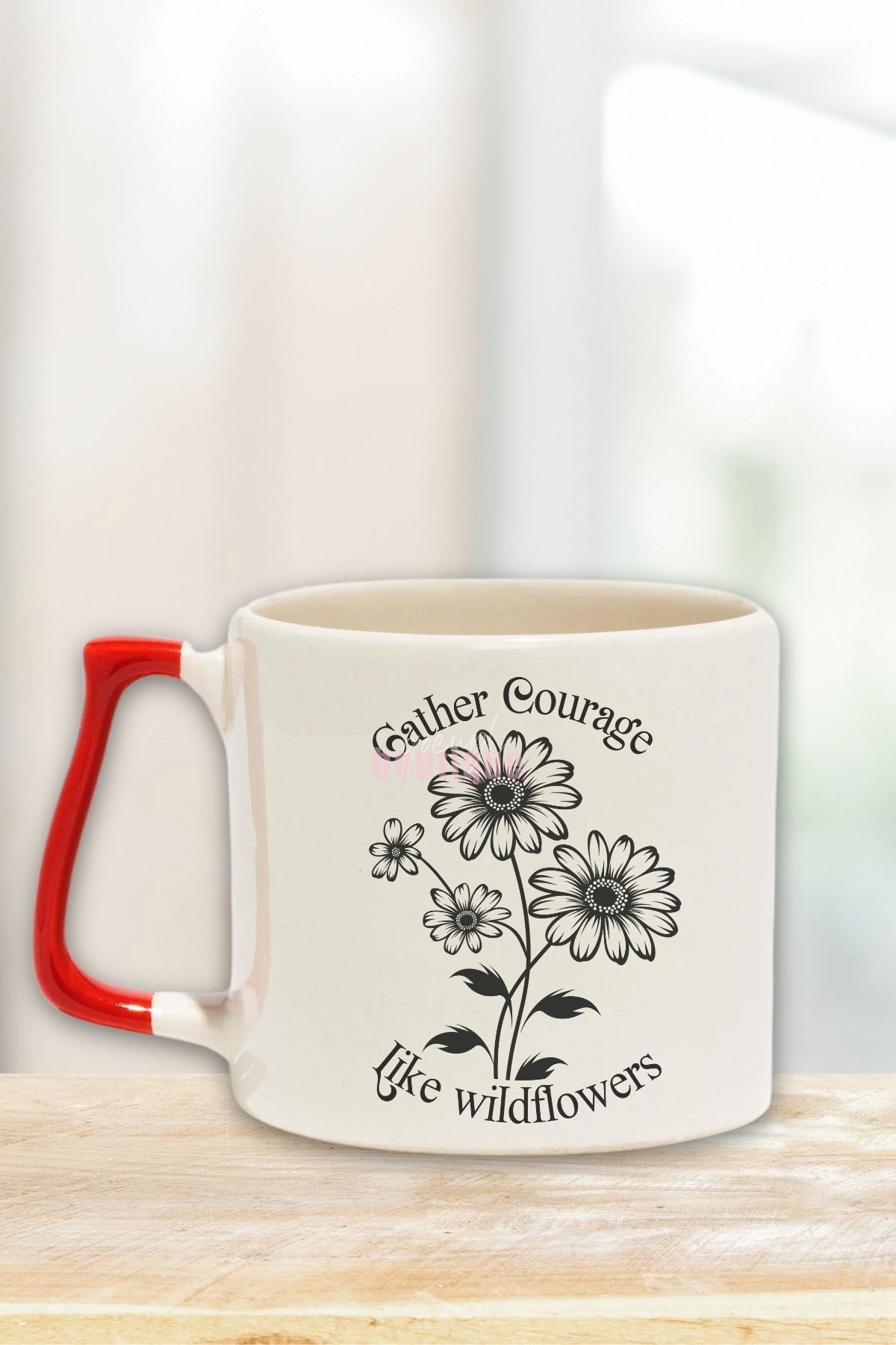 qoeuyl boutique "Gather courage like wildflowers" Cesaret Arkadaşa Doğum Günü Hediye Kırmızı Kulplu Kupa Bardak