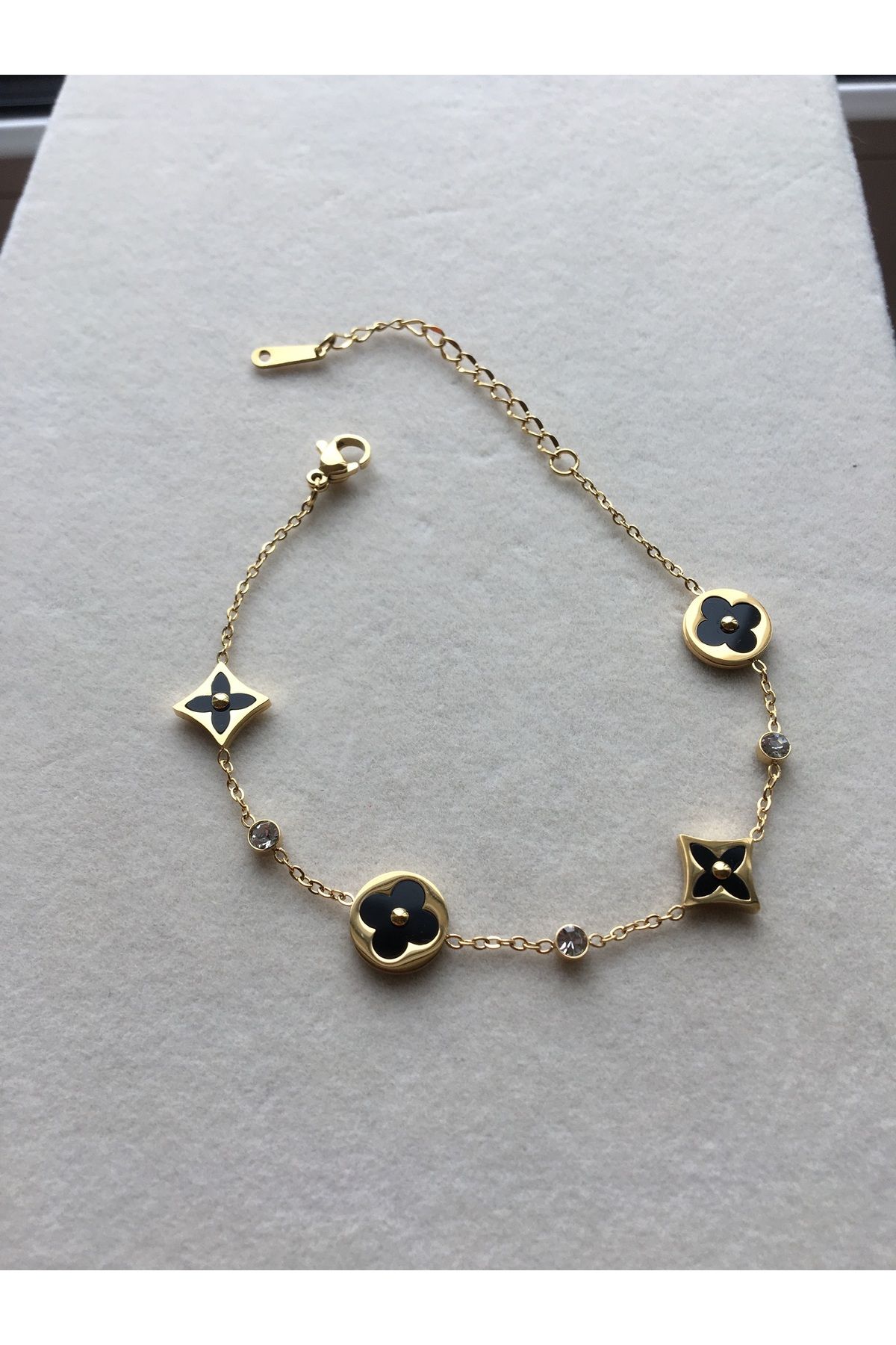 GUNESTAKI Gold Siyah Mineli Çelik Zincir Bileklik 21 cm