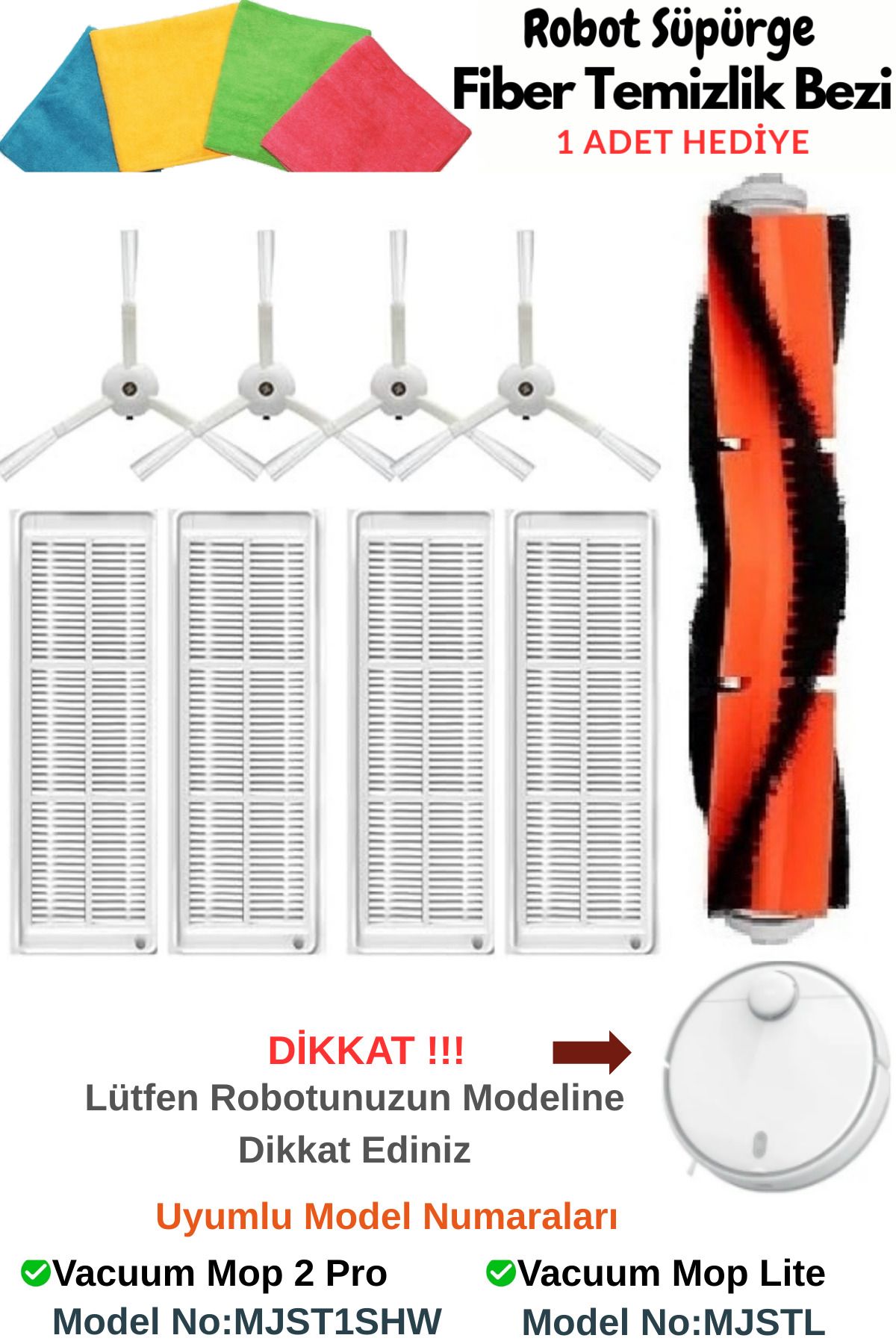 Xiaomi Vacuum Mop 2 Pro (MJST1SHW*Model No Dikkat) Robot Süpürge Uyumlu Hepa Filtre,Fırça Yedek Parça Seti