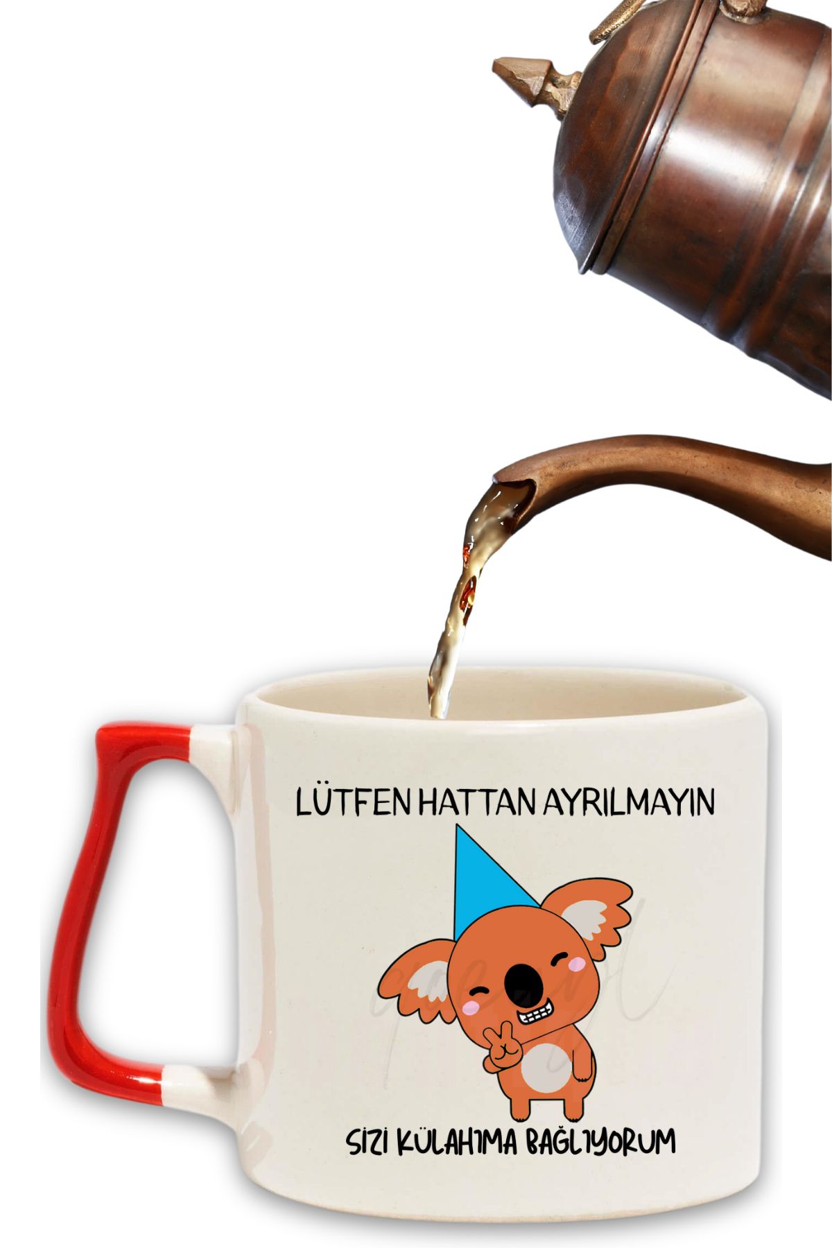 qoeuyl boutique Hattan Ayrılmayın Sizi Külahıma Bağlıyorum Koala Baskılı Eğlenceli Renkli Kulplu Modern Seramik Kupa