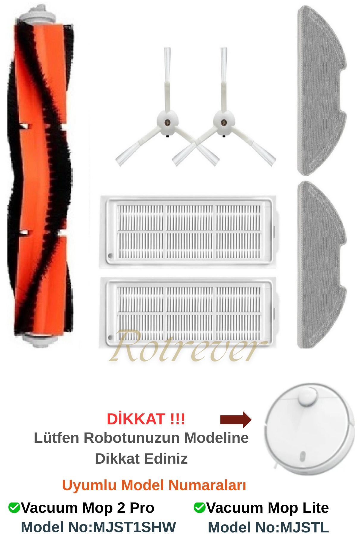 RotRever Xiaomi Vacuum Mop 2 Pro (MJST1SHW*Model No Dikkat) Robot Süpürge Uyumlu Filtre,Fırça,Mop Paspas Seti