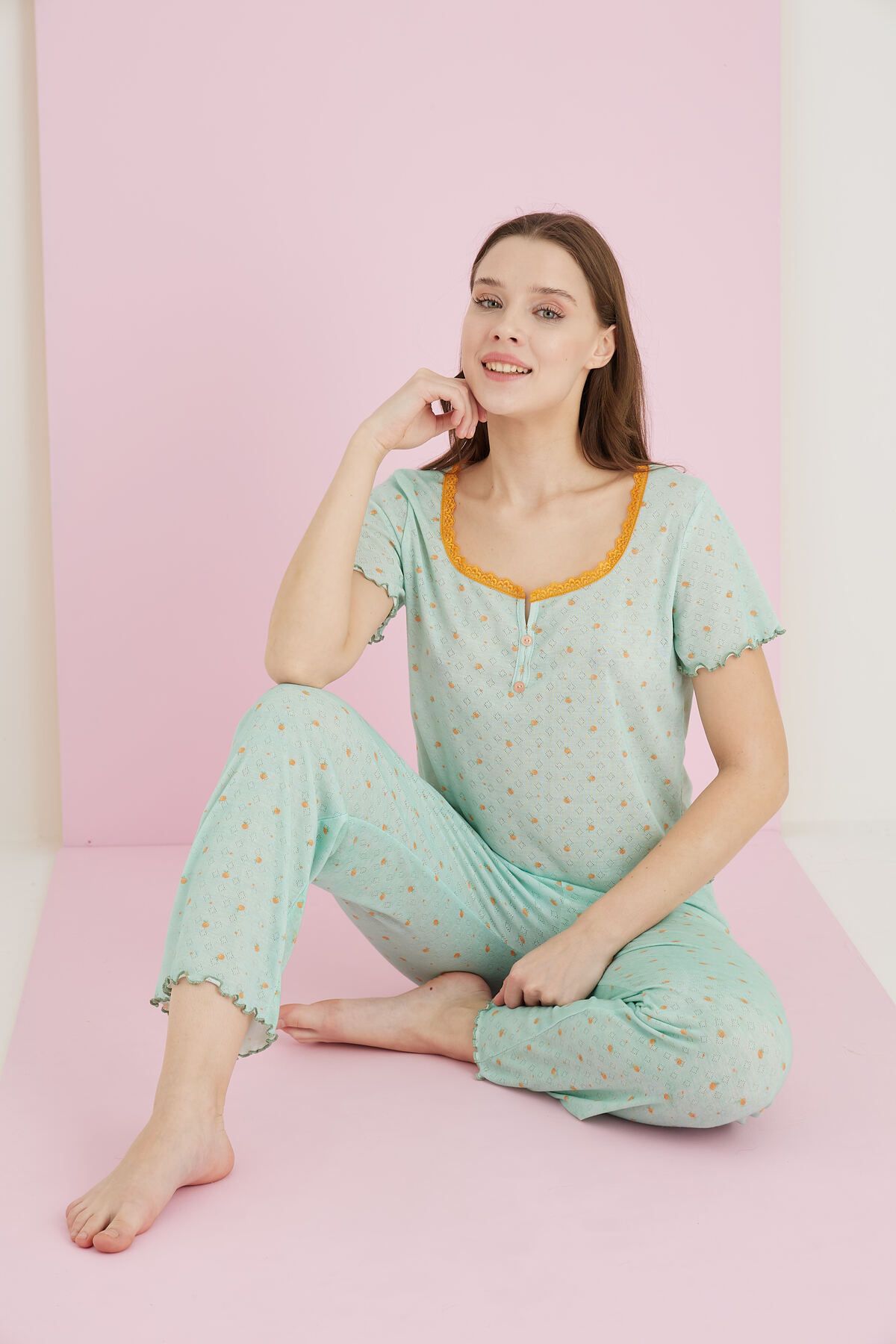ELİTOL Jakarlı Viskon Dantelli Pijama Takım