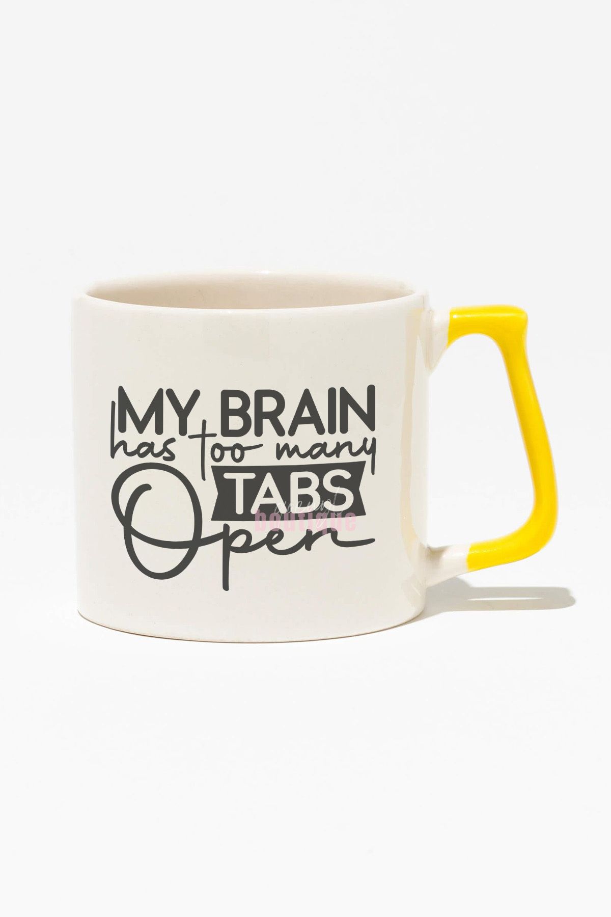 qoeuyl boutique "My Brain Has Too Many Tabs Open" Sarkastik Arkadaşa Doğum Günü Hediye Sarı Kulplu Kupa Bardak
