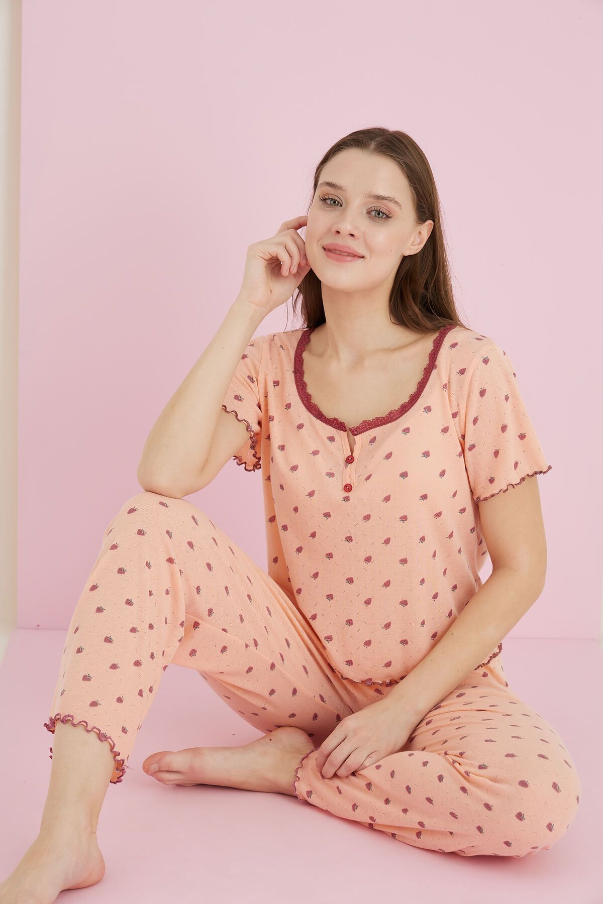 ELİTOL Jakarlı Viskon Dantelli Pijama Takım