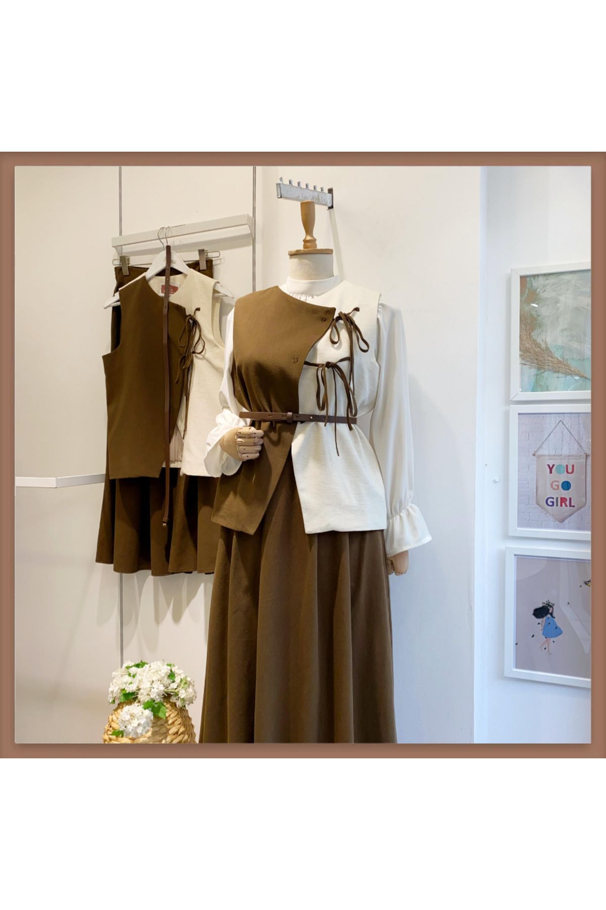Faya Boutique Kahverengi Kemerli Fayra Takım