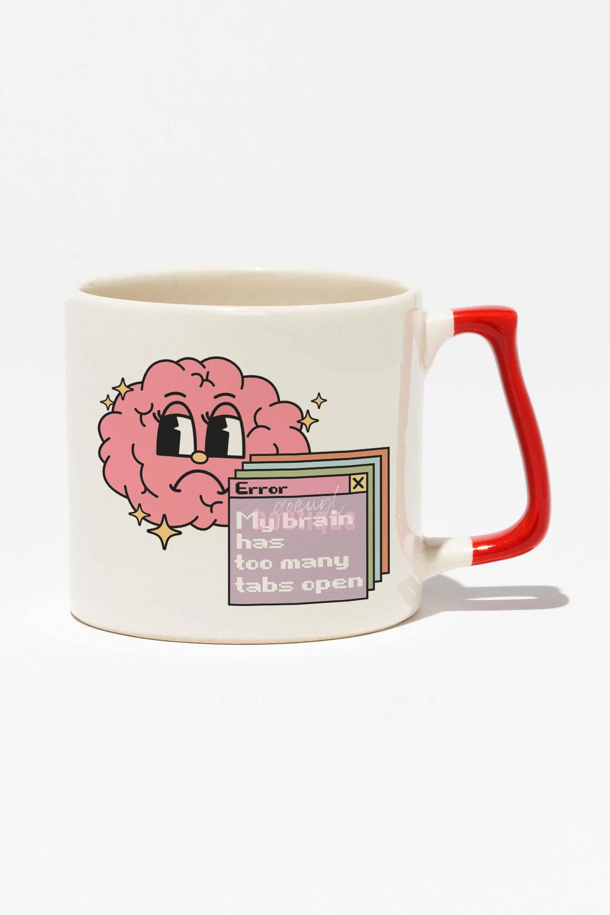 qoeuyl boutique "My brain has too many tabs open" Komik Zihin ü Doğum Günü Hediye Kırmızı Kulplu Kupa Bardak