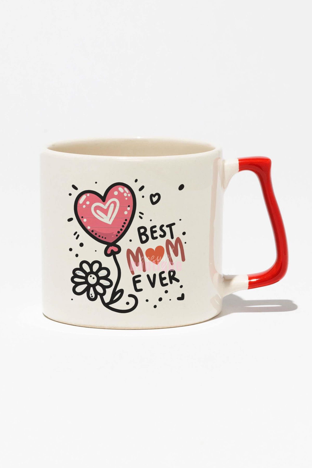 qoeuyl boutique En İyi Anne "Best Mom Ever" Anneler Günü Doğum Günü Hediye Kırmızı Kulplu Kupa Bardak