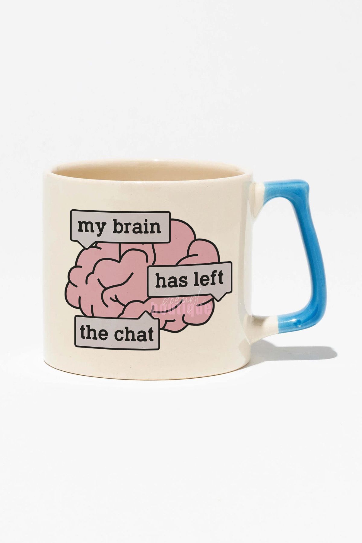 qoeuyl boutique "My brain has left the chat" Komik Beyin ü Arkadaşa Doğum Günü Hediye Mavi Kulplu Kupa Bardak