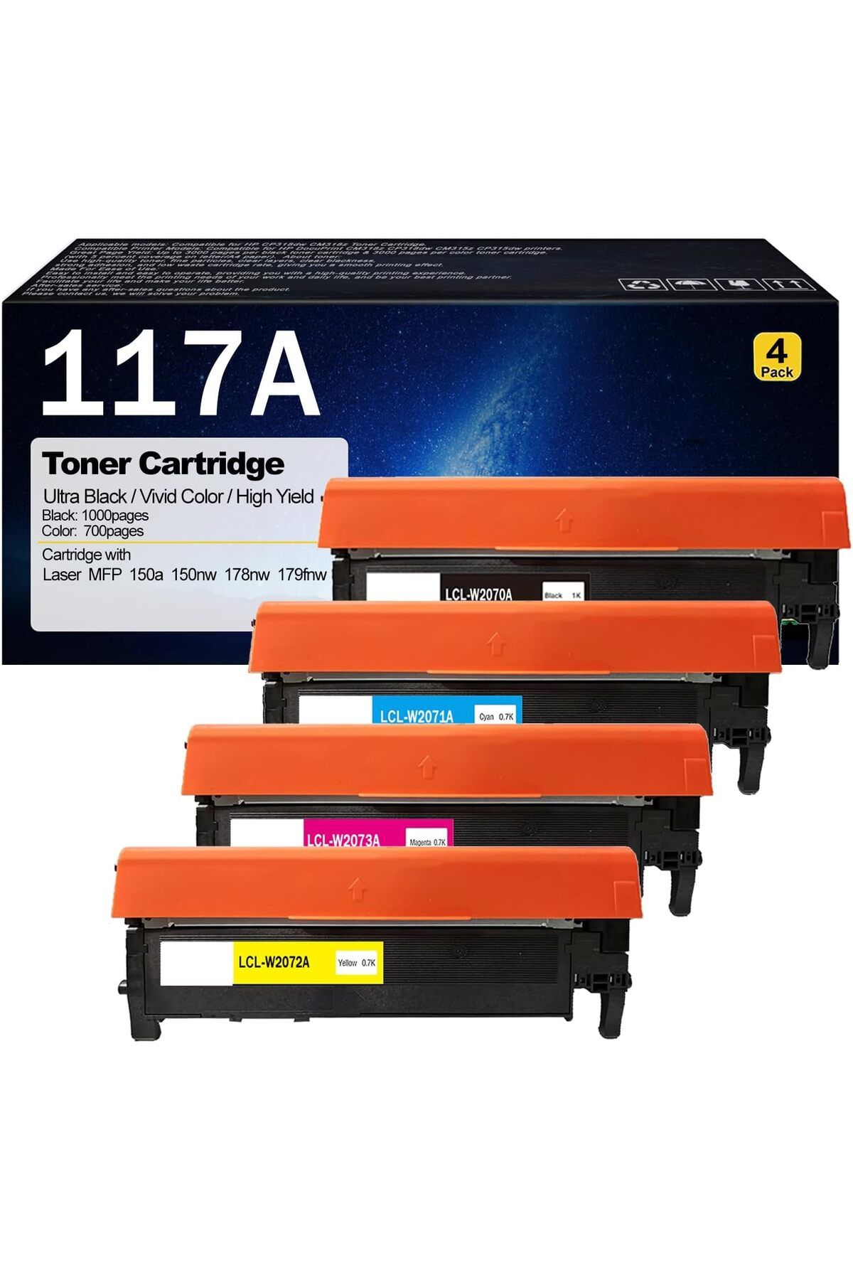 HP 117A W2070A W2071A W2073A W2072A Toner Laser MFP 150a 150nw 178nw 179fnw Printers Combo Pack