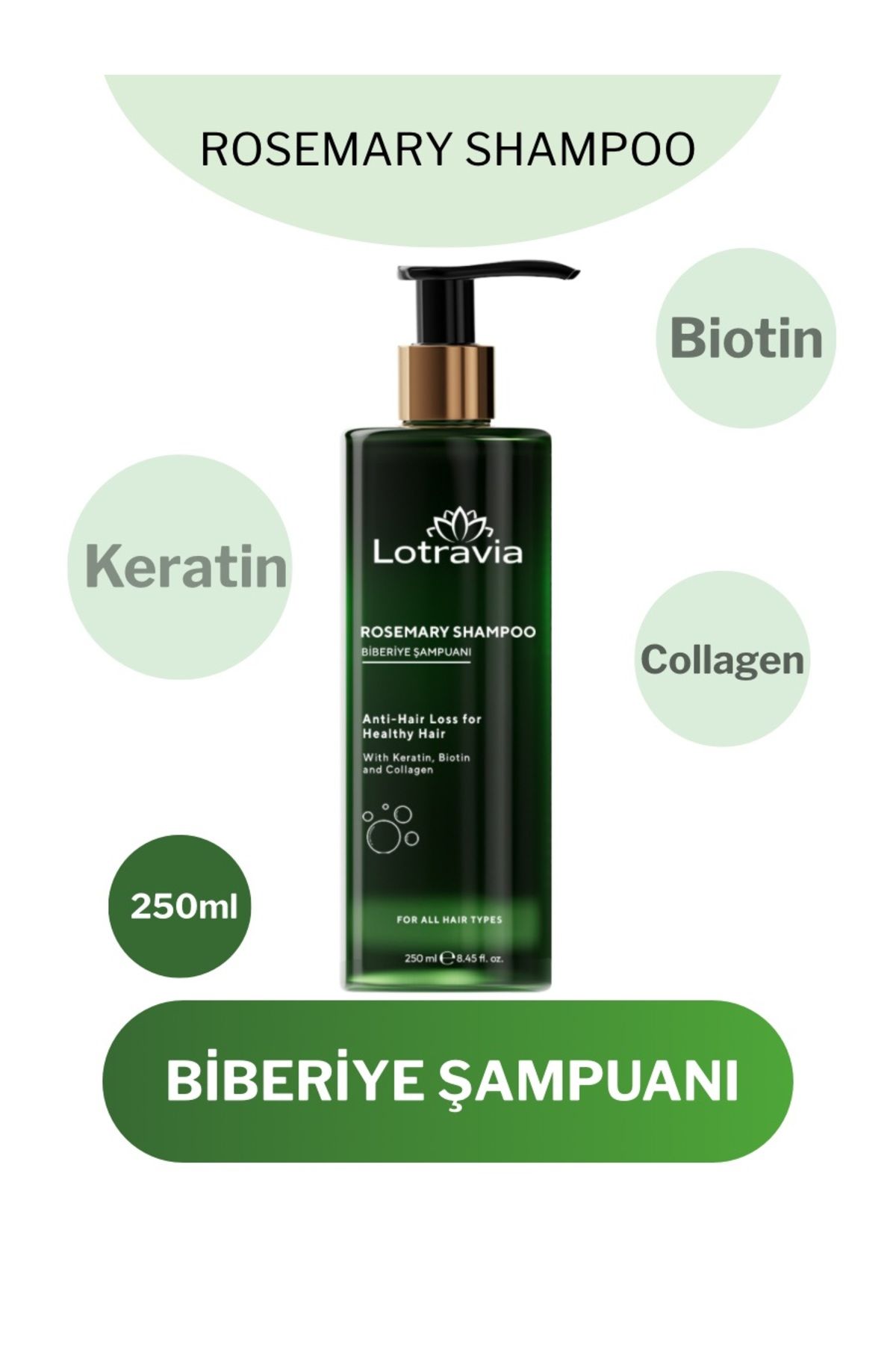 Lotravia Biberiye Şampuanı | Saç Dökülmesine Karşı | Biotin, Keratin ve Kolajen İçerikli 250 ml