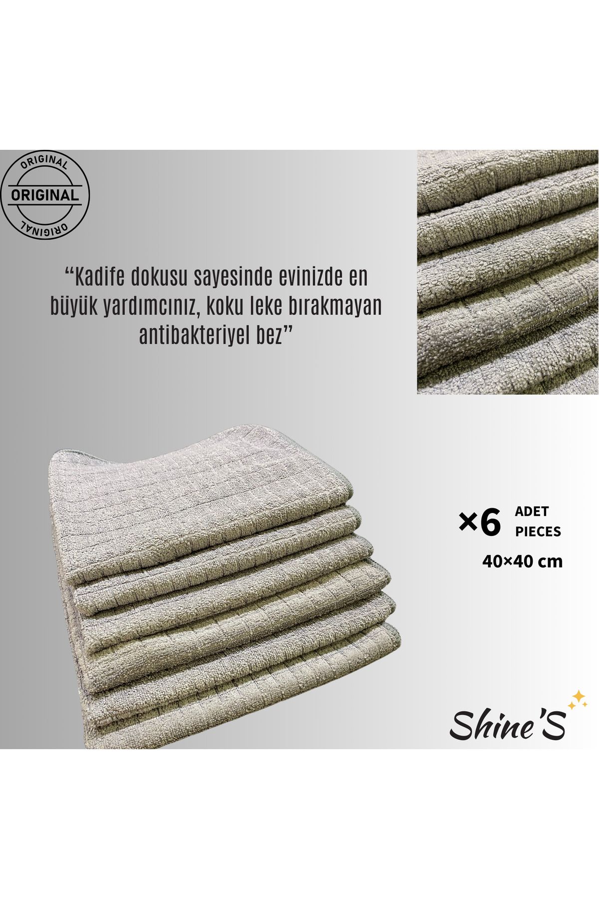 Shines Fabrika Satış Mağazası Shine's 6'lı Kadife Mikrofiber Bez Temizlik Bezi, Mutfak, Banyo, Araba, Mobilya 40x40 CM Antrasit
