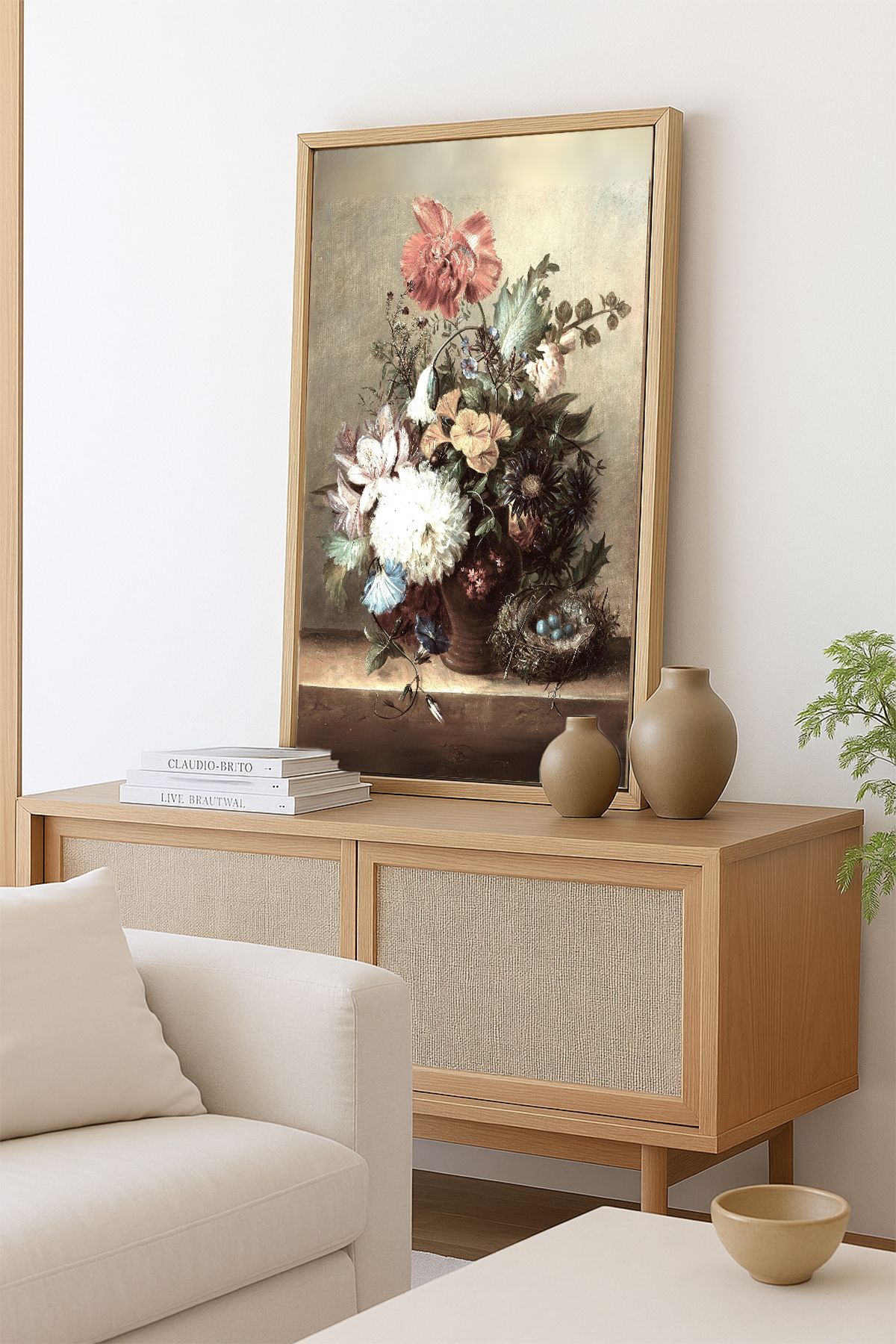 AKSU SANAT Vazo ve Çiçekler Vintage ÇERÇEVELİ Kanvas Tablo, ÇİFT ÇERÇEVELİ Tablo 1KTBL46