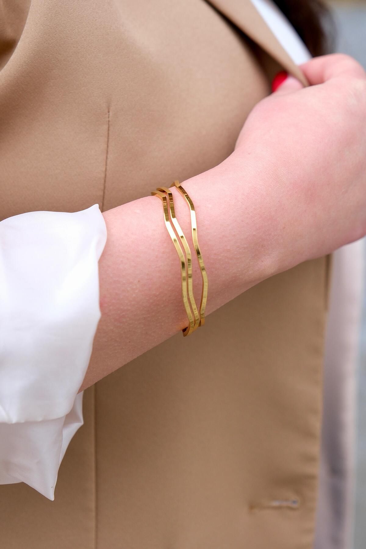 My Life Accessory AJDA BİLEZİK DALGALI MODEL 3 LÜ ÇELİK GOLD RENK 64 NUMARA