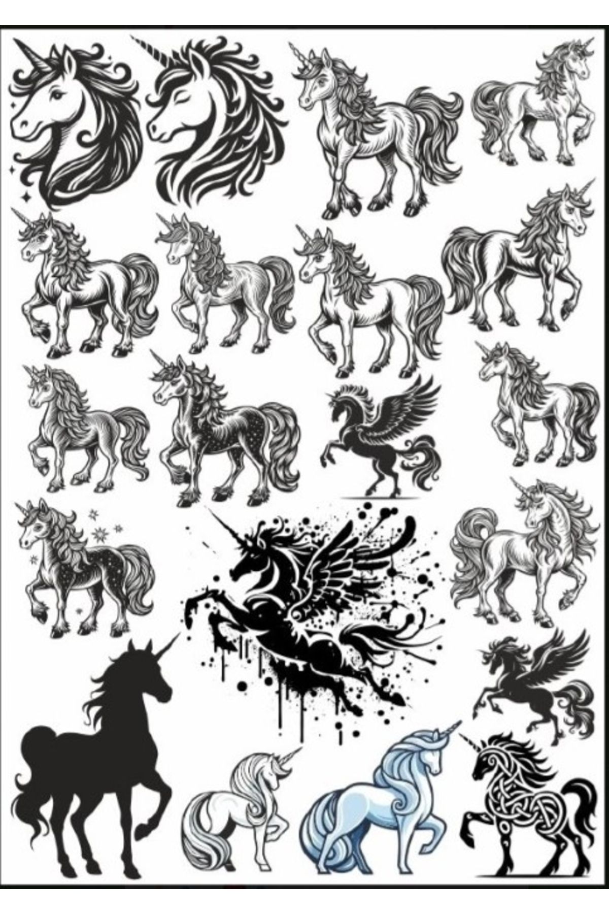 Reysa Tasarım Siyah Beyaz Unicorn Sticker Set