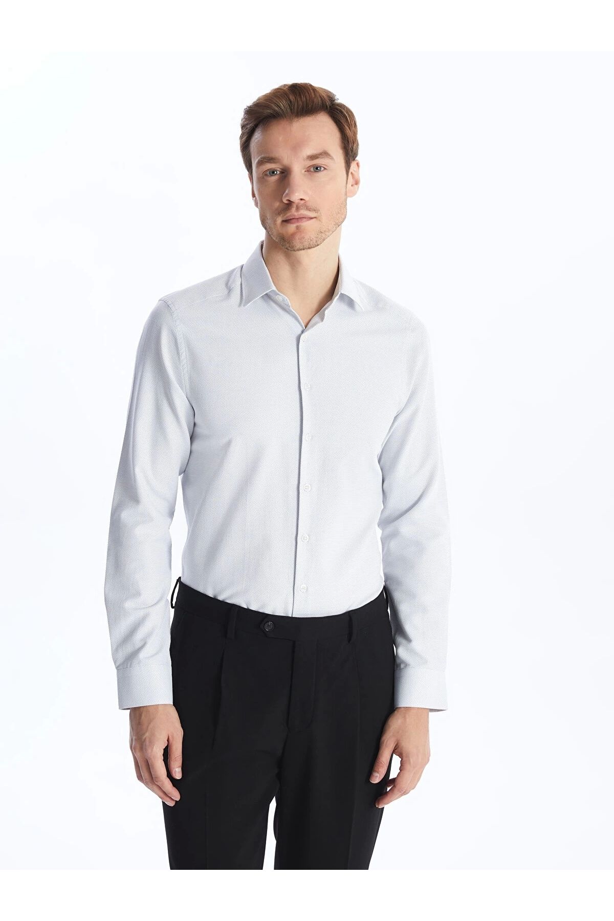 LC Waikiki LCWAIKIKI Formal Gri Slim Fit Uzun Kollu Armürlü Erkek Dokulu Gömlek