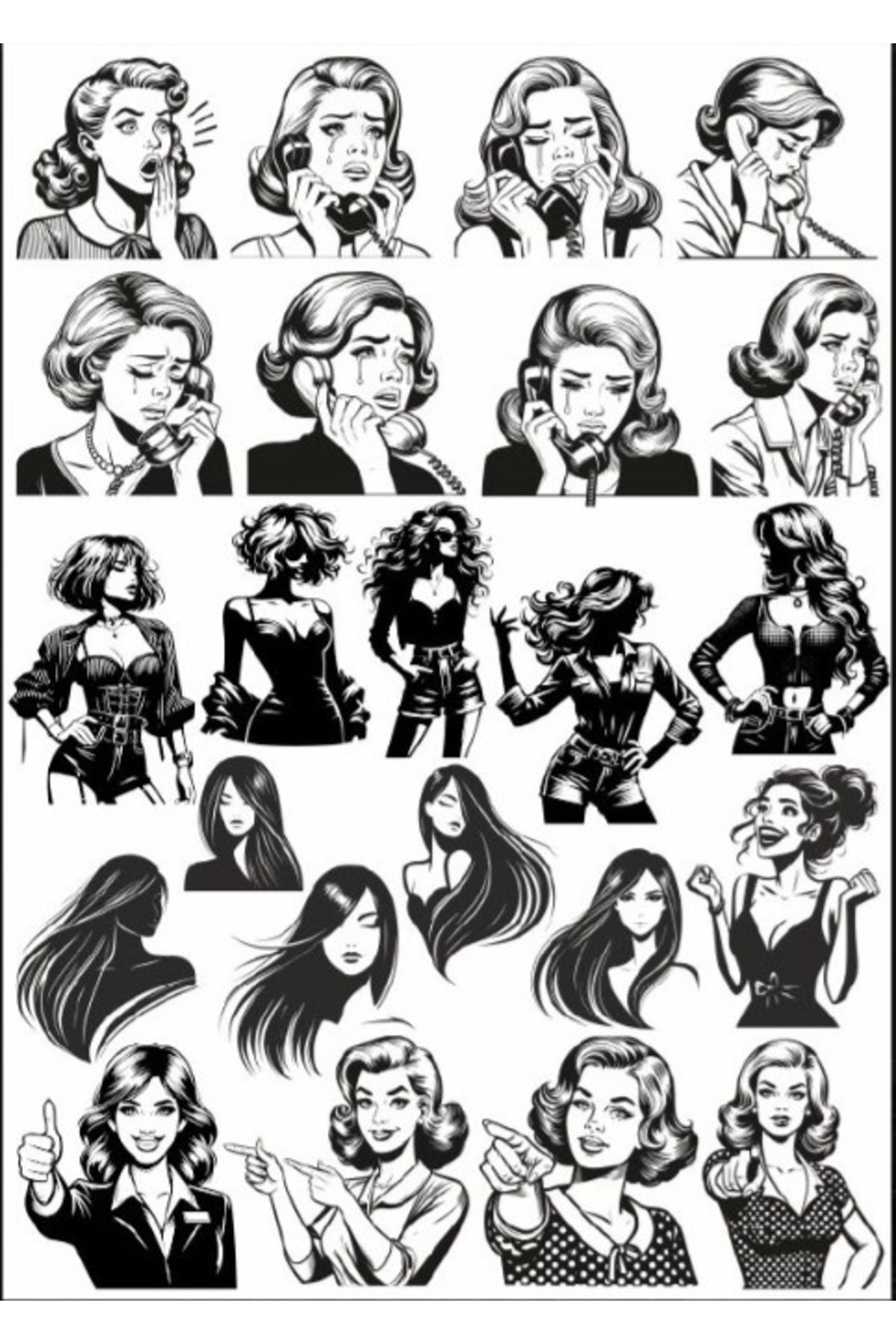 Reysa Tasarım Siyah Beyaz Kadın Sticker Set