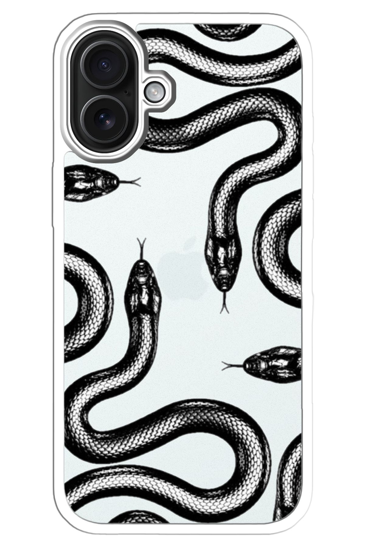 WANNA PROTECT iPhone 16 Beyaz Dark Snake Desenli Kamera Çıkıntılı İmpact Telefon Kılıfı y2k
