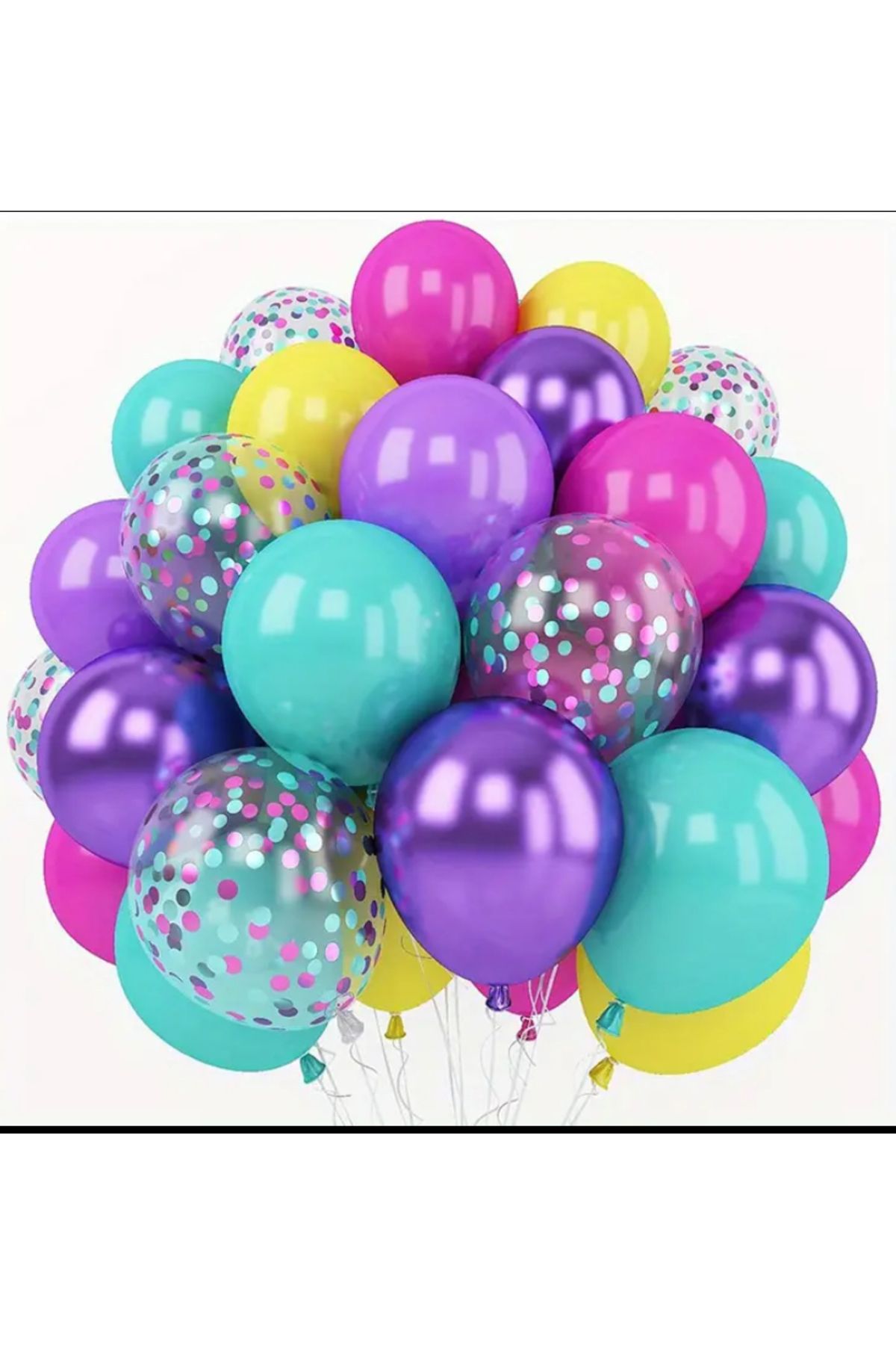 Çemrek Süs Parti Fuşya Mor Turkuaz Sarı Şeffaf Pullu Rengarenk Balon Demeti Seti 25 li