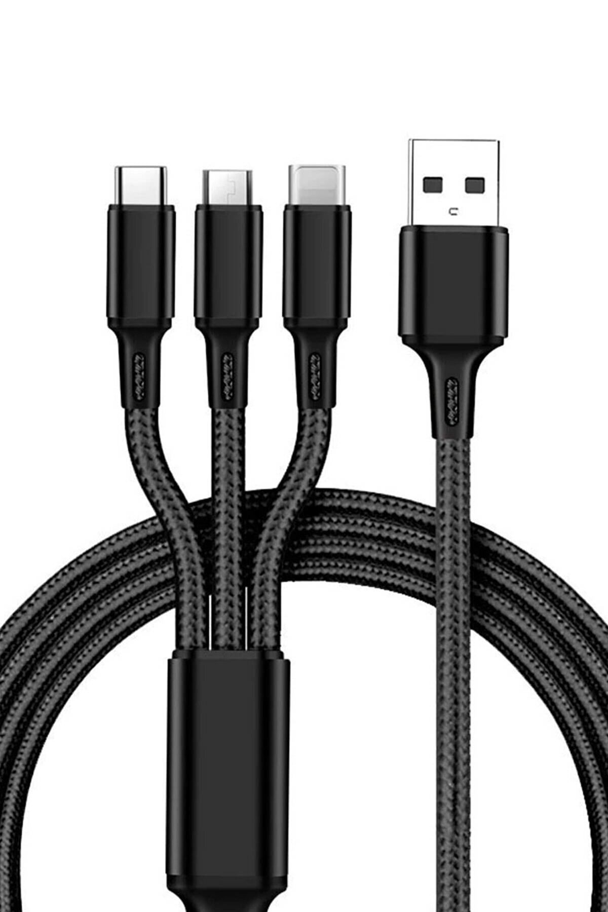 gunkes Universal 3lü Kablo Type-c Micro Usb Iphone Lightning Uçlu 3in1 Çoklu Şarj Kablosu Hızlı Şarz Kablo