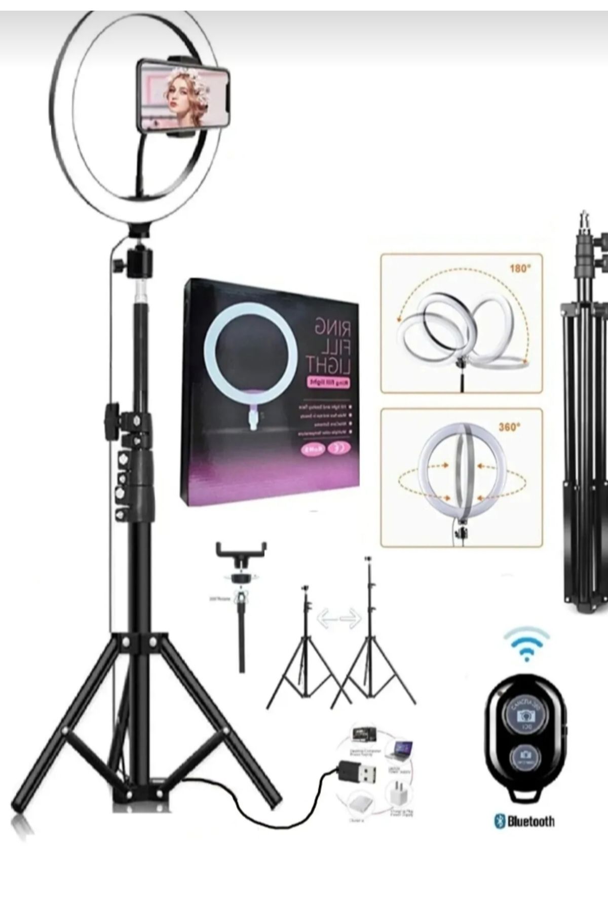 Home Bluetooth Kumandalı 10 inç Ring Light Selfie, Tiktok, Yotube, CanlıYayın Led Işığı 2.1 Metre