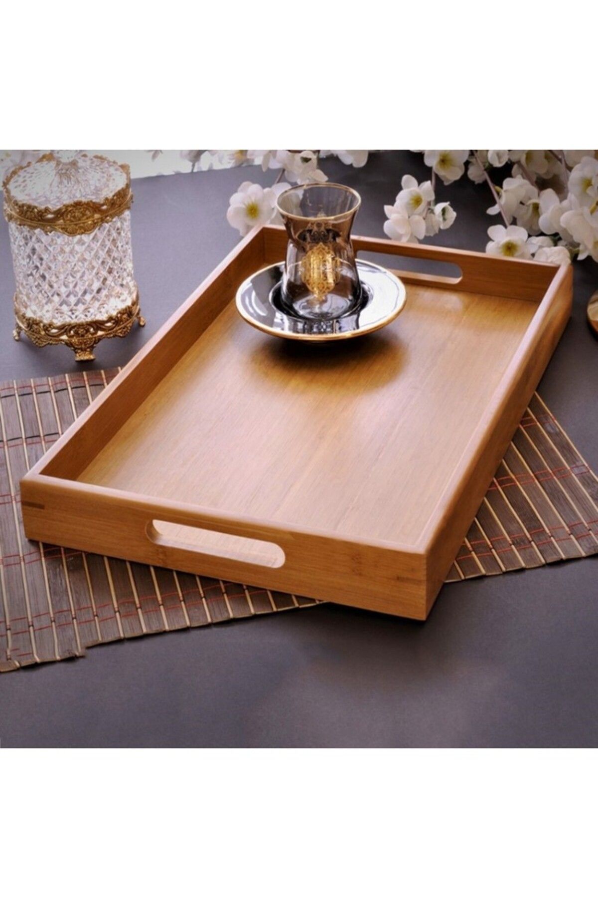 HOMEARTHS Bambu Dikdörtgen Tepsi Sunum Servis Tepsisi 40x29x4
