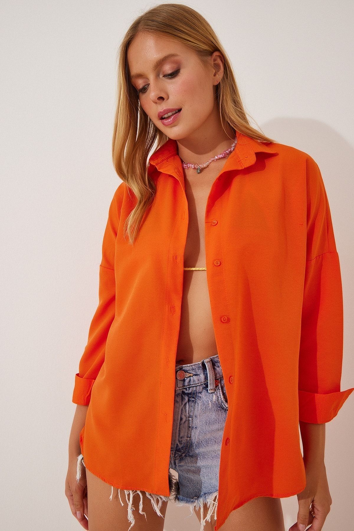 EKİNORA Kadın Oversize Uzun Basic Gömlek