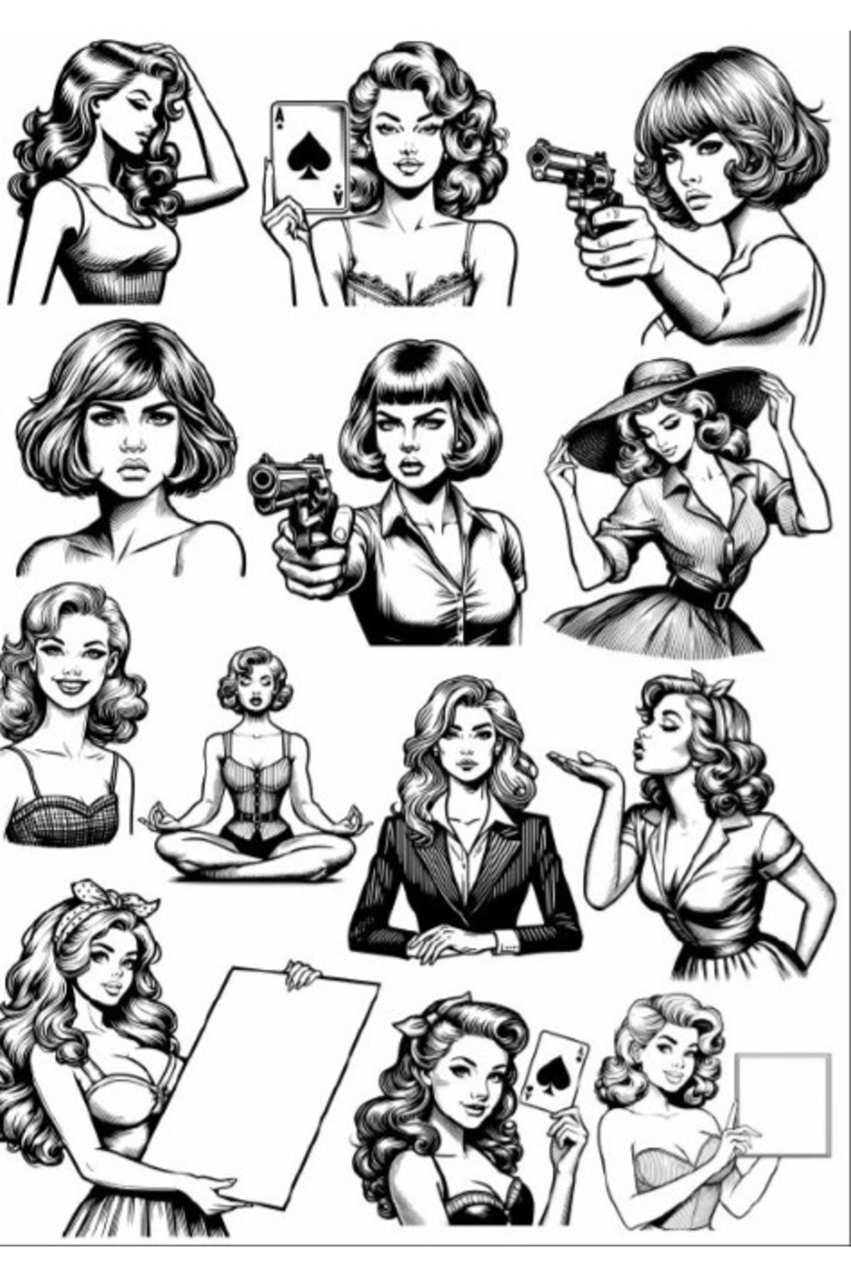 Reysa Tasarım Siyah Beyaz Kız Sticker Set