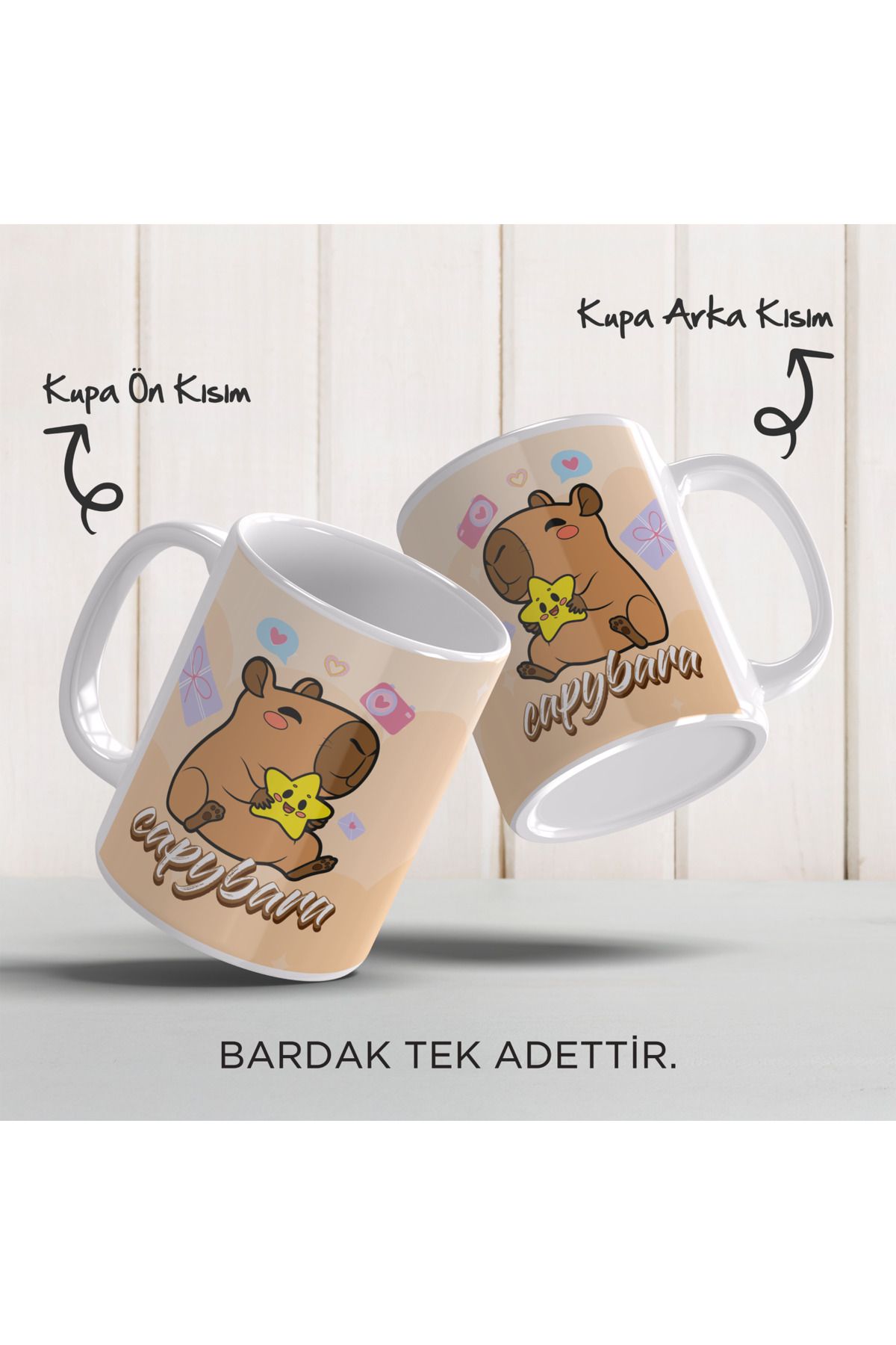 YELKOVAN TASARIM Capybara Temalı Sevimli Tasarım, Komik Hayvan Çizimli, Renkli Porselen Kupa Bardak, Model-5
