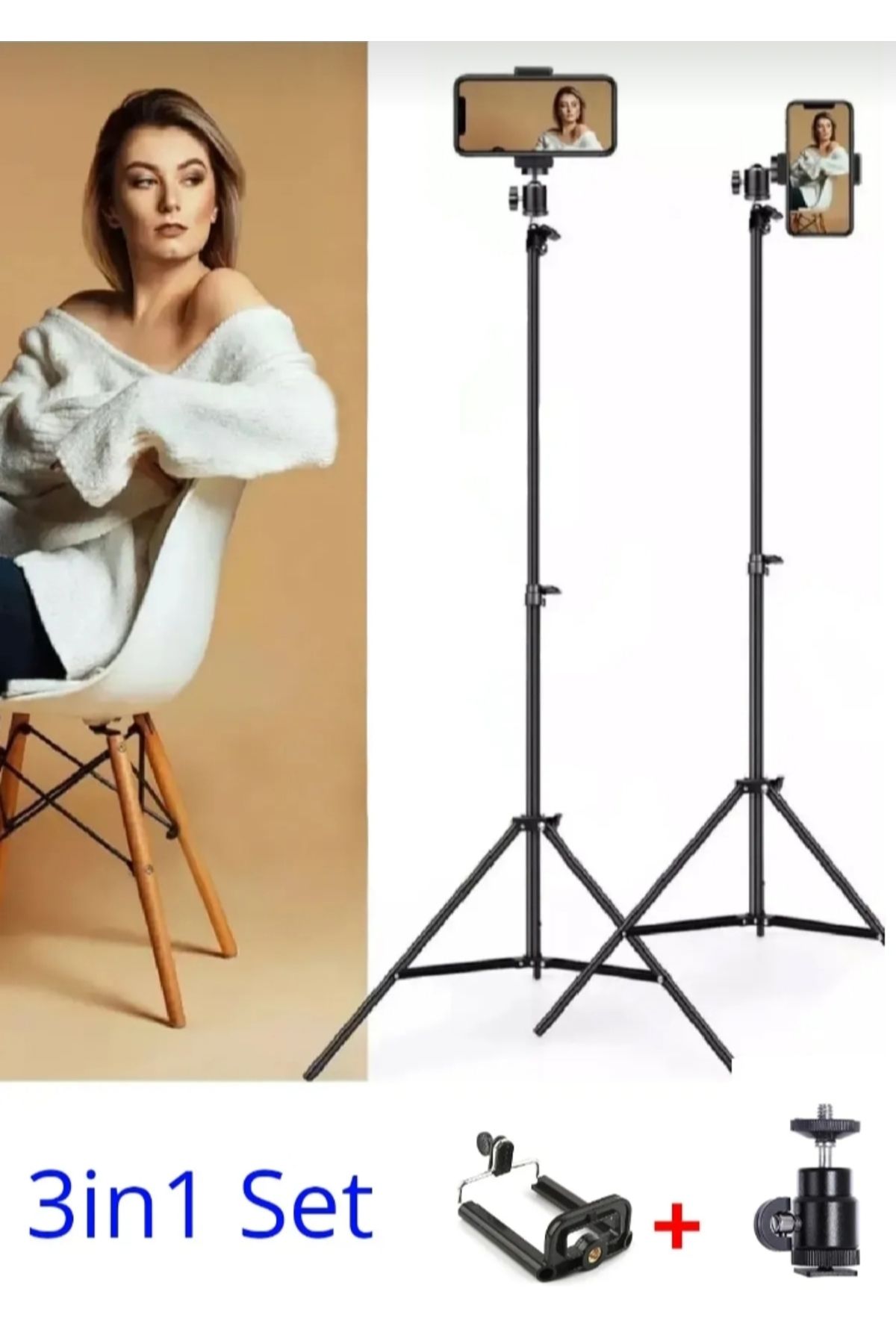 Home 2.1 Metre Tripod-3in1 360°Döner Başlıklı Telefon Tutucu Ring Light Ve Sütüdyo Lamba Ayağı Stand