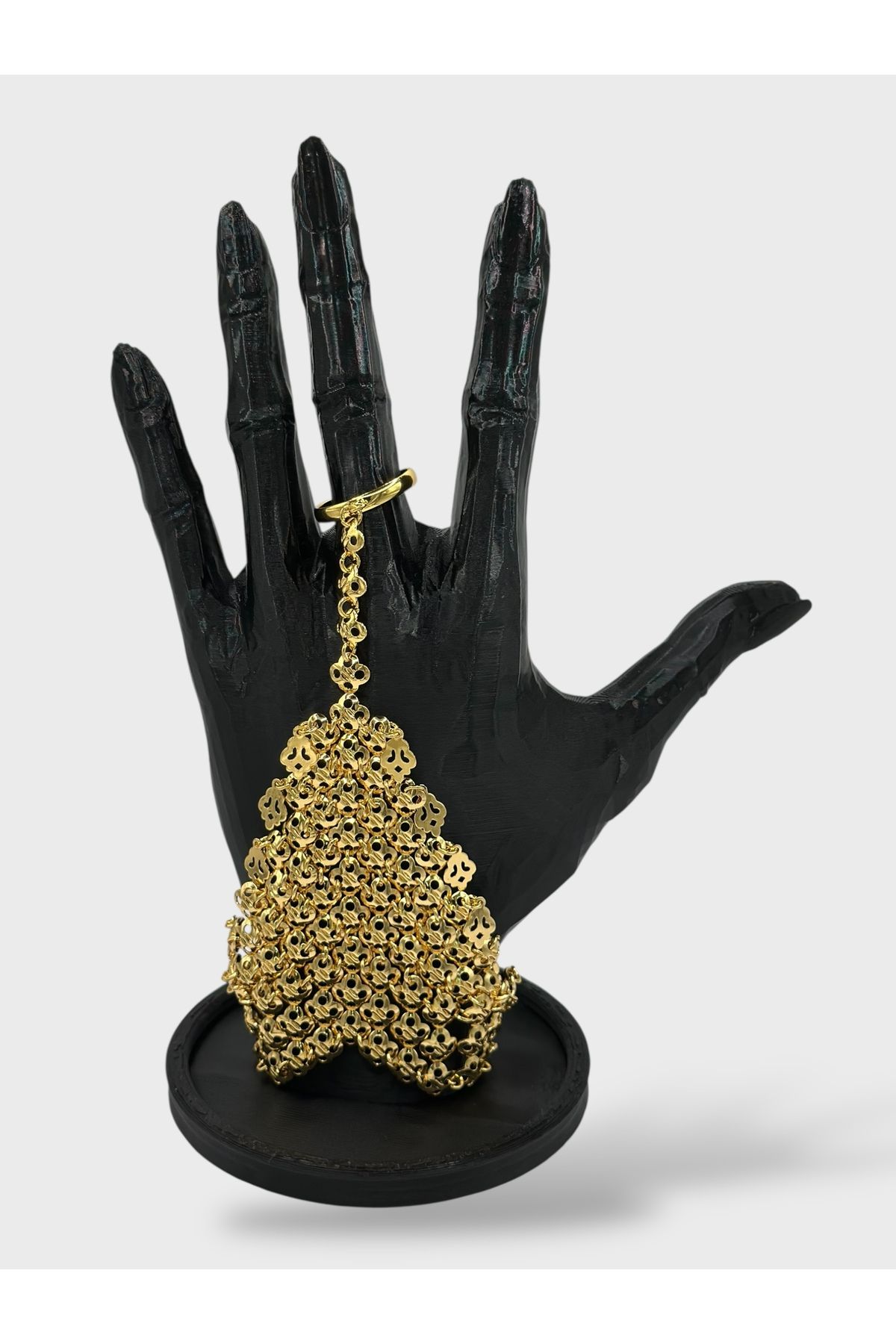Arnes Jewelry Çelik 22 Ayar Altın Kaplama Pullu Hint İşi Eldiven Şahmeran Bileklik