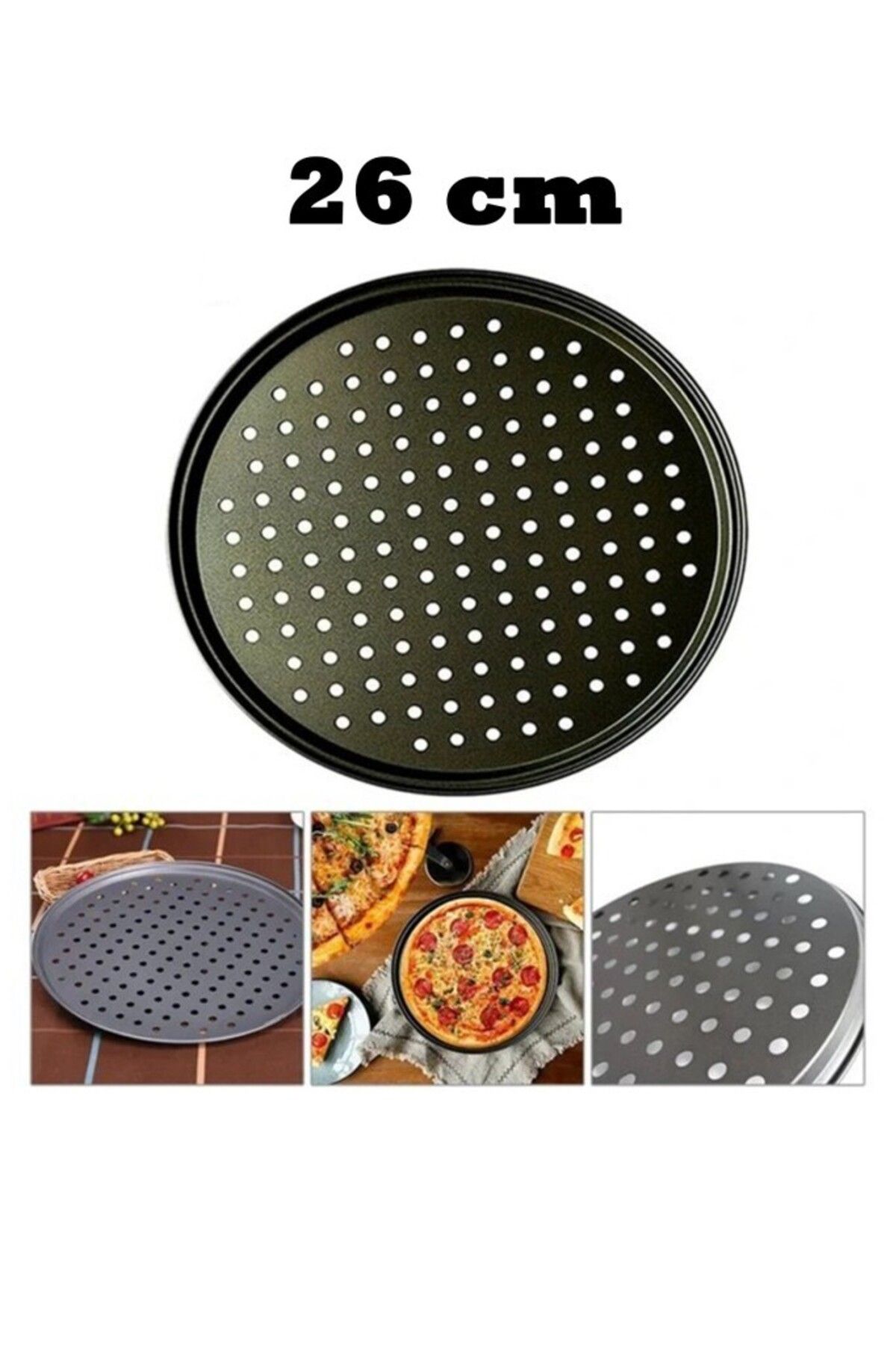 Tiesa Home Yanmaz Yapışmaz Delikli Teflon Pizza Tepsisi Tavası 26cm