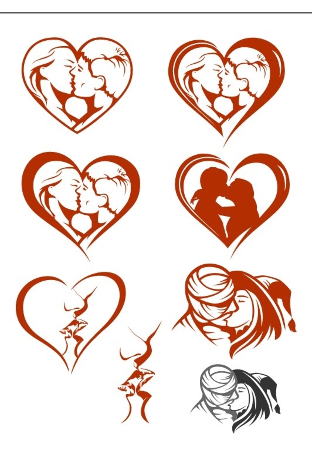Reysa Tasarım Kalp Öpüşen Çift Sticker Set