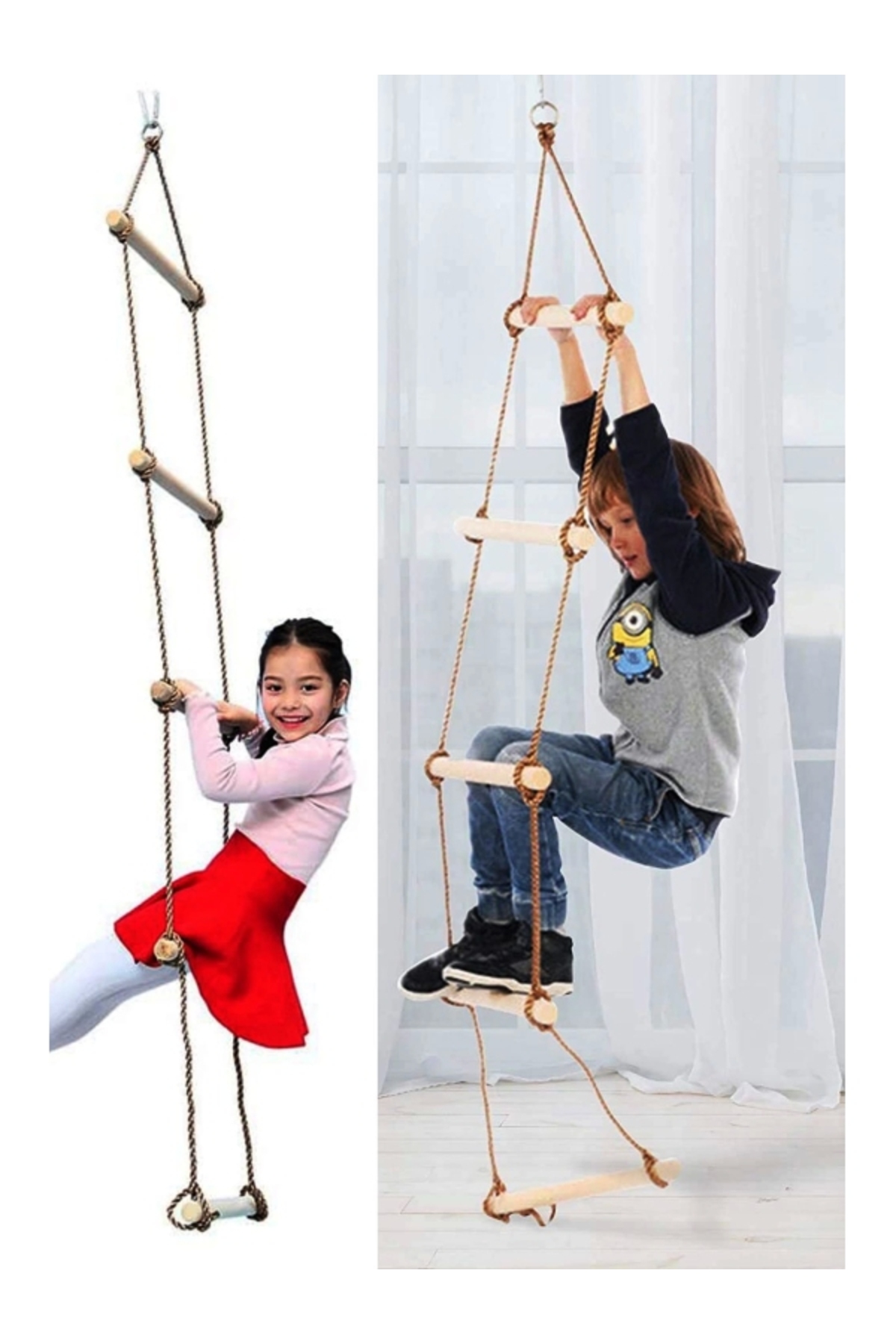 ÇAYLAR AVM Çocuk Ahşap ip 6 Merdiven Montessori Eğitici Trapez Salıncak Tırmanma Kulesi Jimlastik Salıncağı fotoğrafı 2 (önizleme)