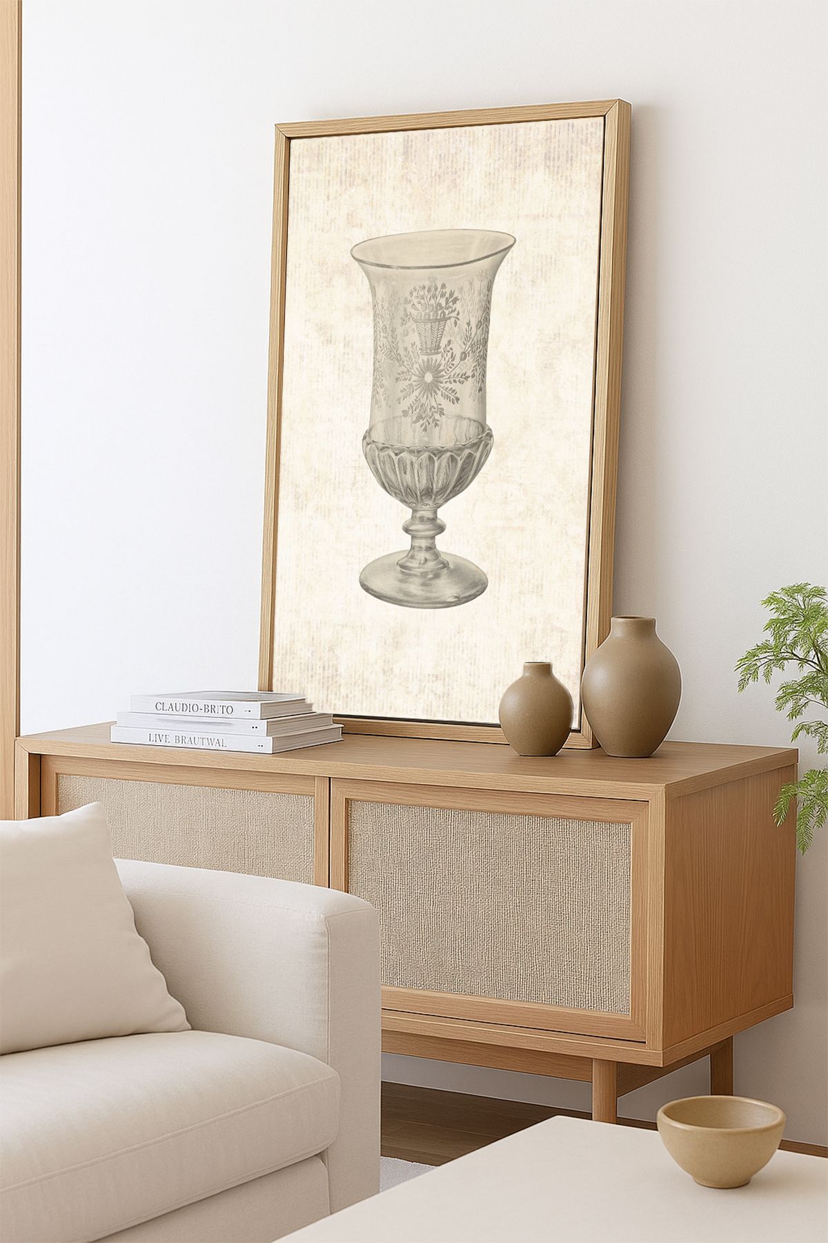 AKSU SANAT Antika Bardak Vintage ÇERÇEVELİ Kanvas Tablo, ÇİFT ÇERÇEVELİ Tablo 1KTBL50