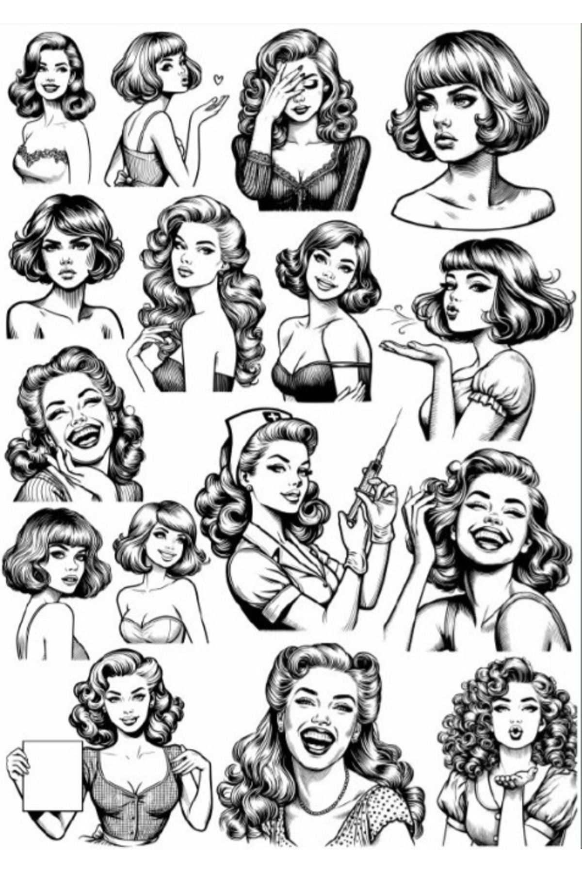 Reysa Tasarım Siyah Beyaz Kız Sticker Set