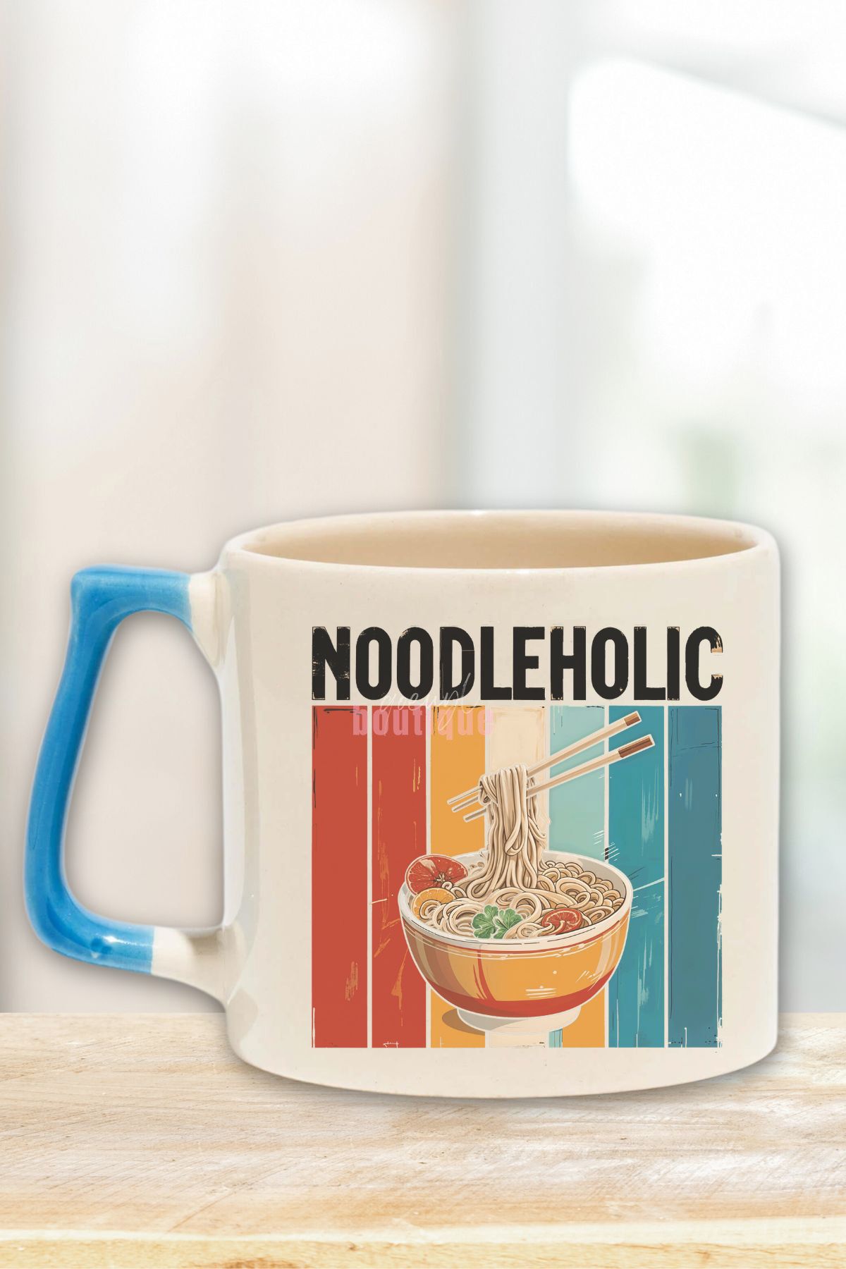 qoeuyl boutique Noodleholic Baskılı Ramen Aşığı Japon Mutfağı Anime Doğum Günü Hediye Mavi Kulplu Kupa Bardak