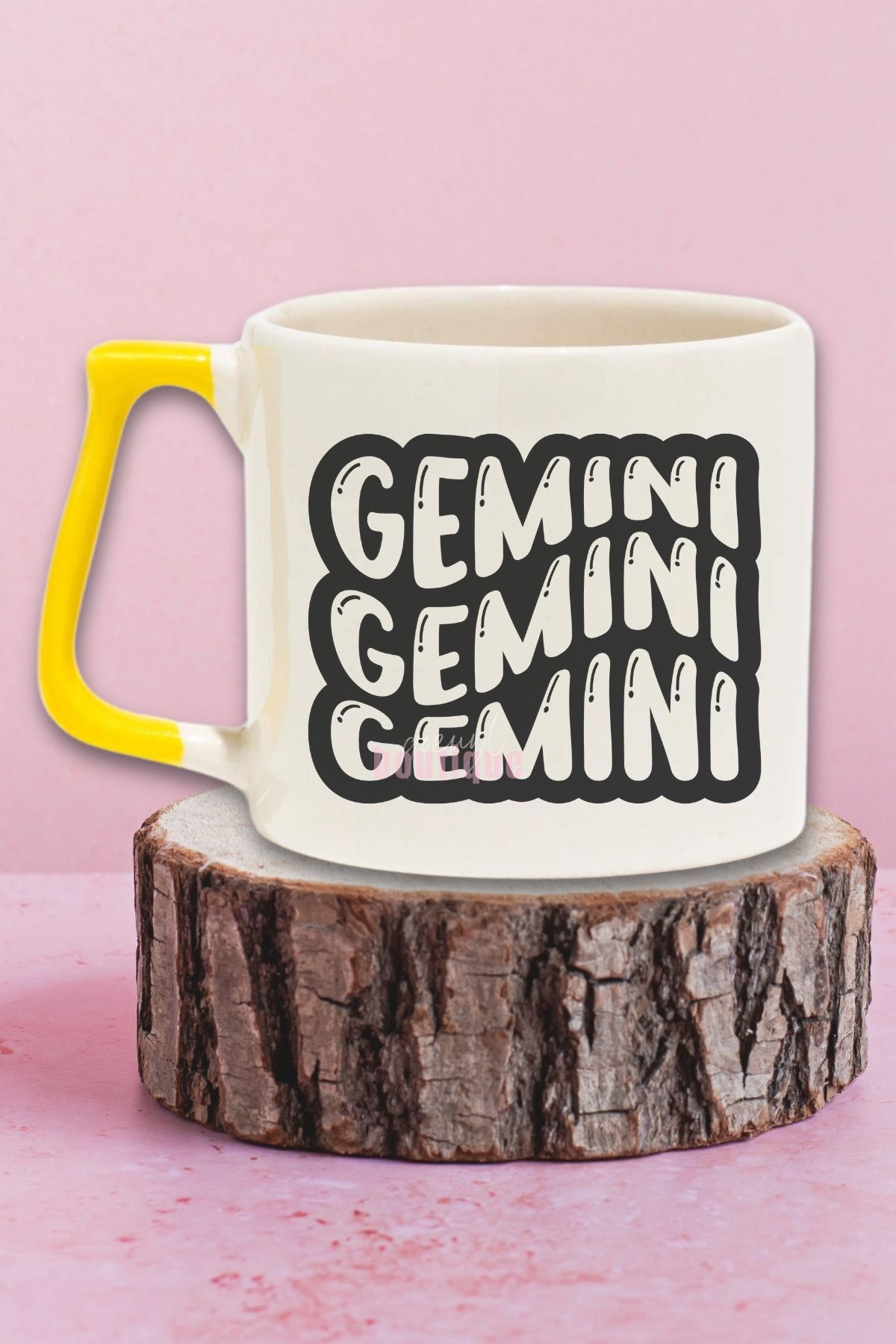 qoeuyl boutique Gemini Retro Outline Baskılı İkizler Burcu Astroloji Doğum Günü Hediye Sarı Kulplu Kupa Bardak
