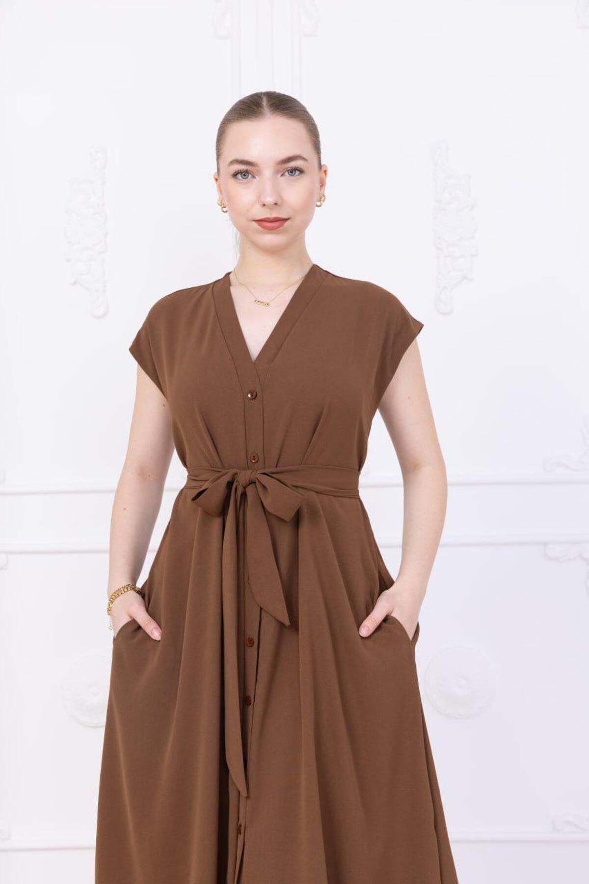 hotwind girls fashion KUŞAK KEMERLİ DÜĞMELİ ELBİSE ( LİNDA )