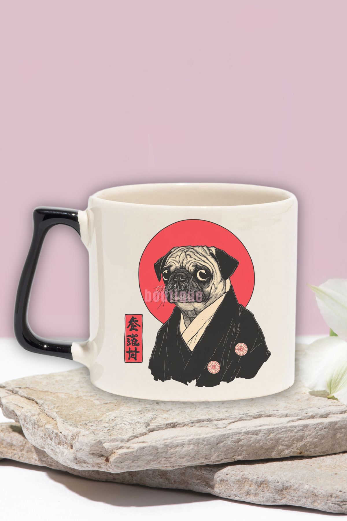 qoeuyl boutique Japon Art Sevimli Köpek Baskılı Kawaii Anime Manga Doğum Günü Hediye Siyah Kulplu Kupa Bardak