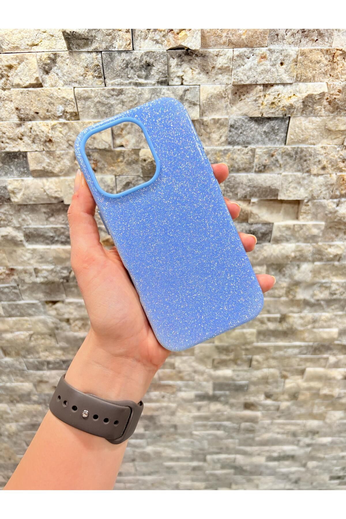 Store Iphone 16 Pro Uyumlu Simli ve Mavi Renkli MagSafe Özellikli Orijinal Kılıf